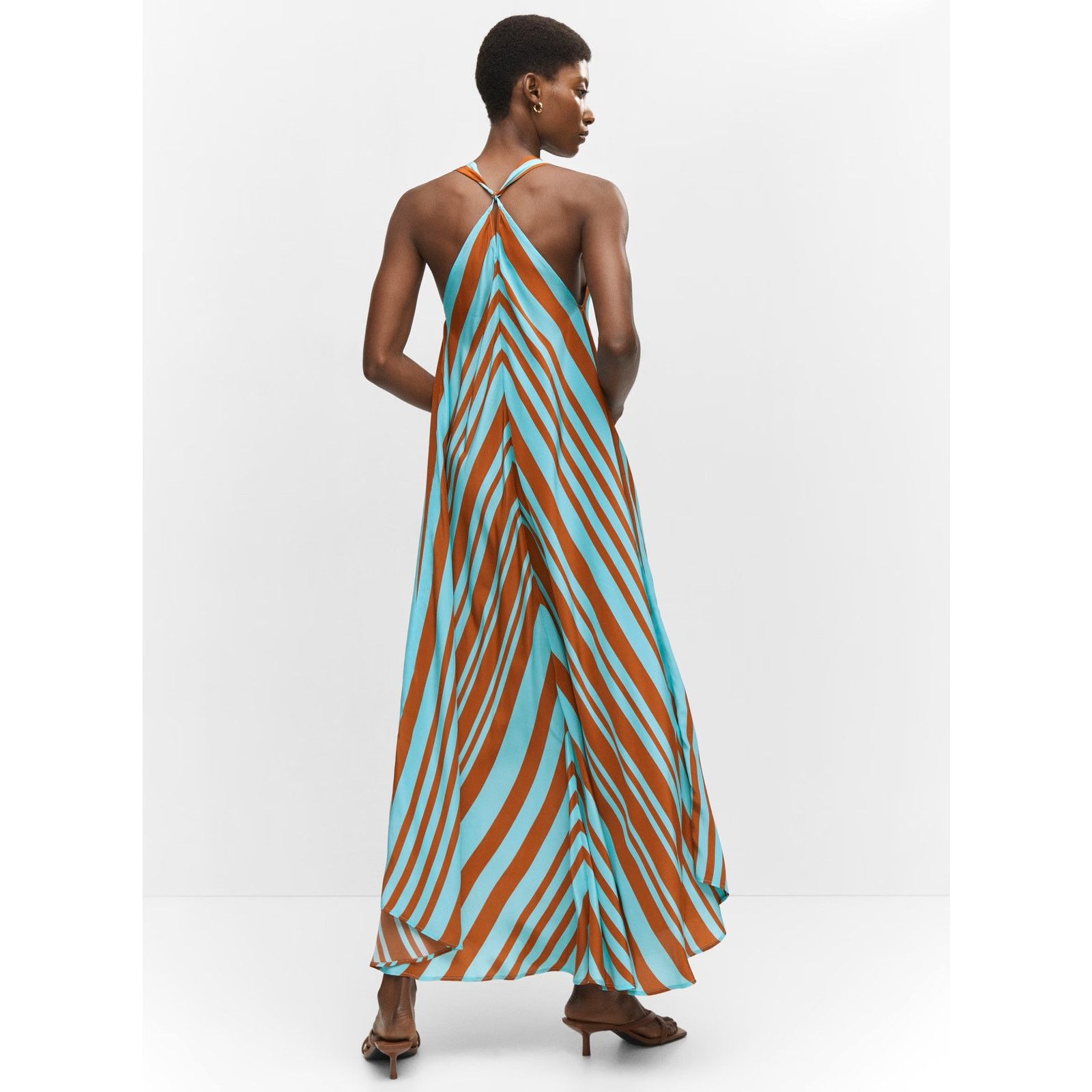 MANGO Striped Satin Maxi Dress NWT