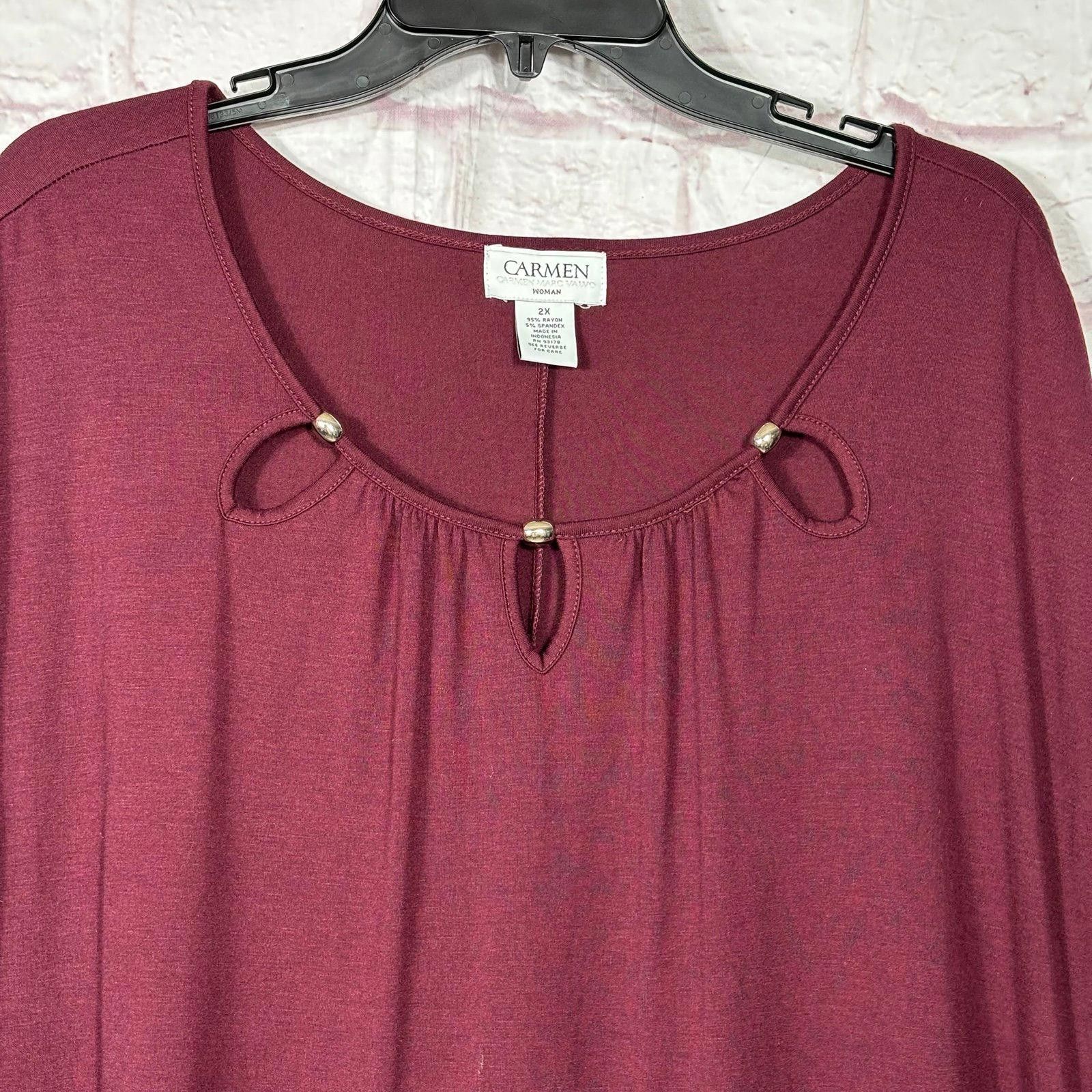 Other Carmen Women's Sleeveless Burgundy Top Beaded Detail Size 2X Size XXL / US 16-18 / IT 52-54 - 2 Thumbnail