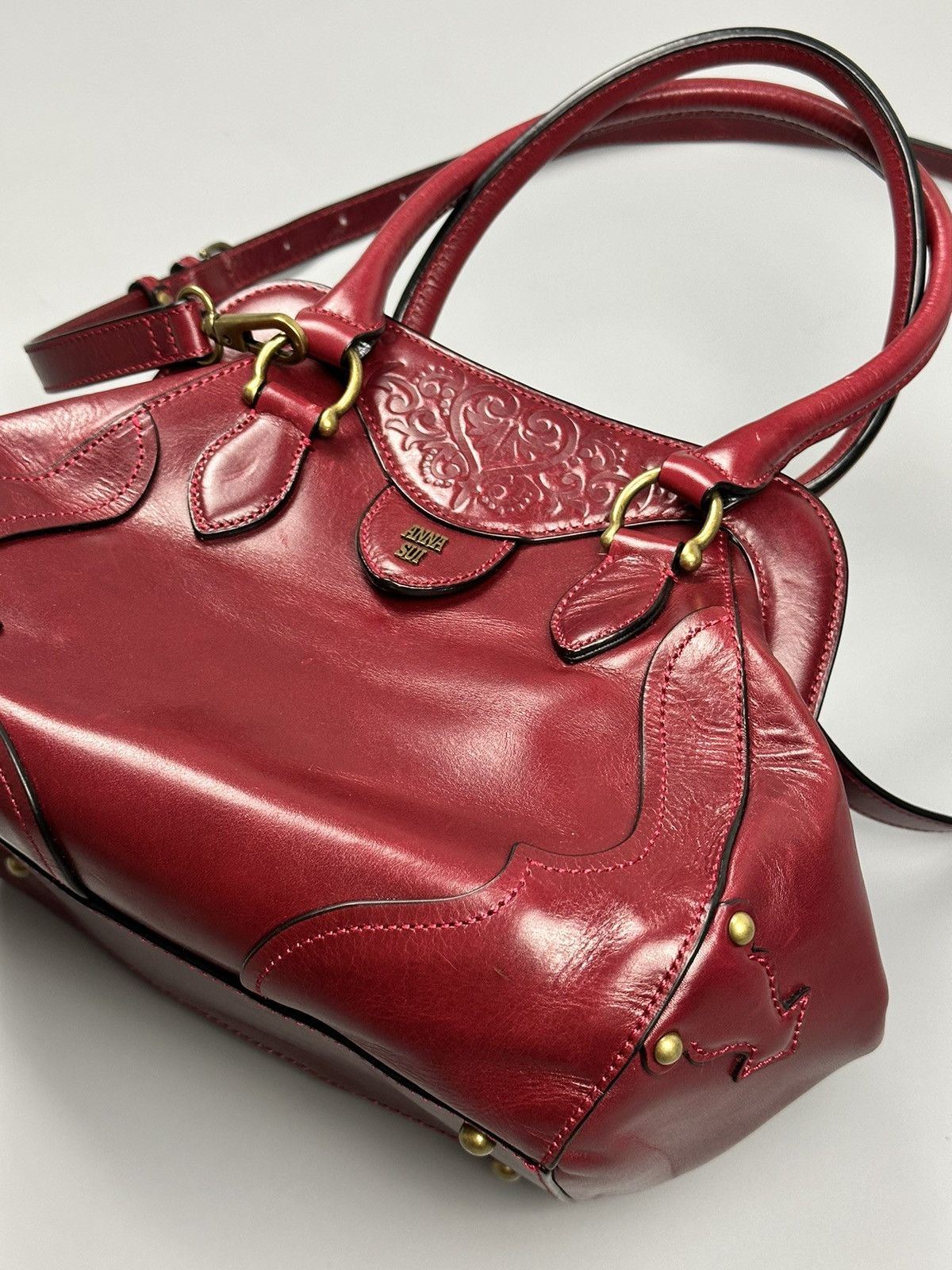 Anna Sui × Genuine Leather ❤️Rare❤️Chrome Hearts Inspired Anna Sui Red Cherry Leather Bag Size ONE SIZE - 9 Thumbnail