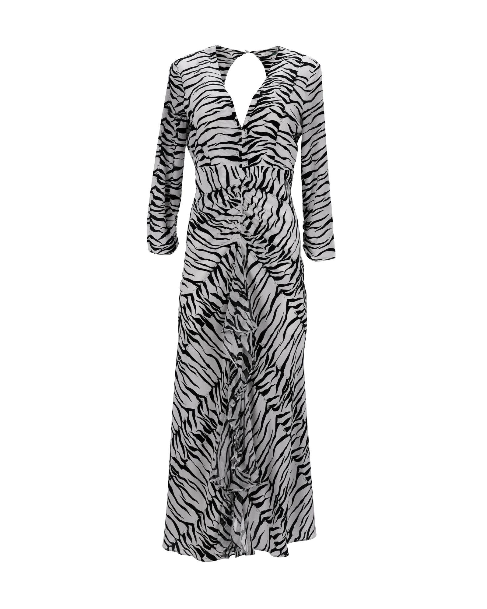 image of Rixo Zebra Print Open Back Maxi Dress With Ruffle Detail In Silk, Women's (Size Small)