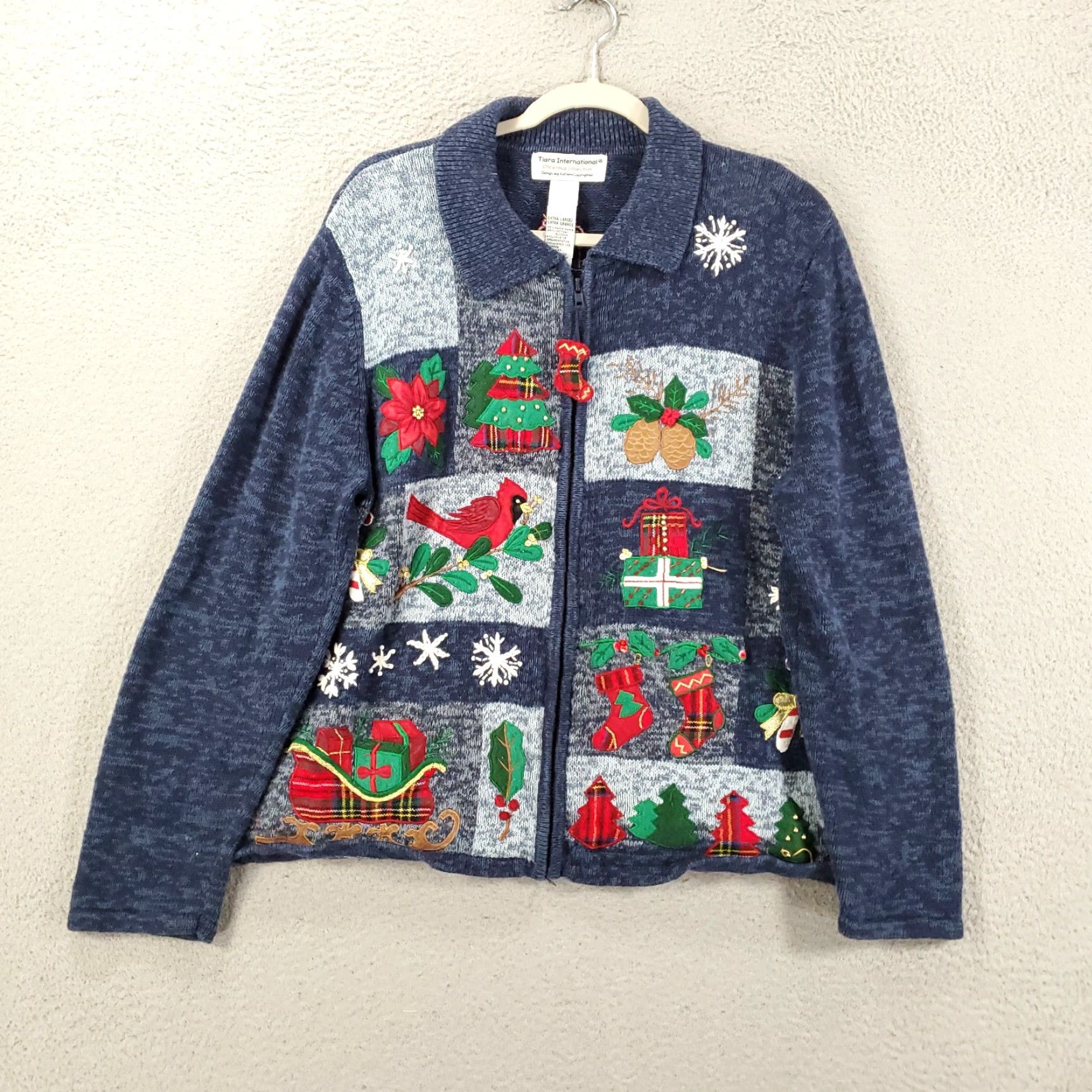 Vintage Tiara International Cardigan WOMENS XL Chirstmas Full Zip Holiday Sweater Size XL / US 12-14 / IT 48-50 - 2 Thumbnail