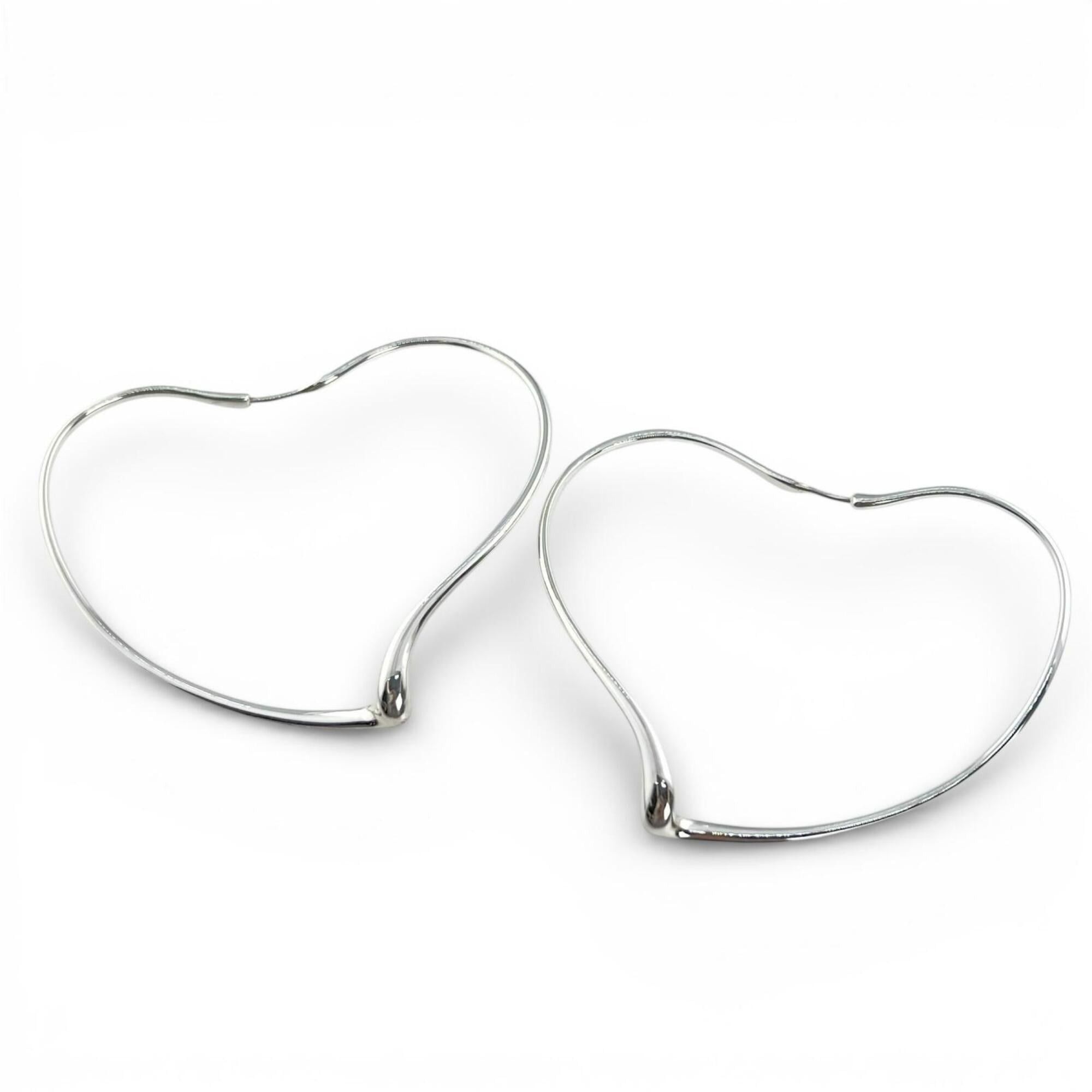 Tiffany & Co. TIFFANY&Co. Tiffany & Co. Elsa Peretti Open Heart Hoop Earrings (Pair) AG925 Silver with Storage Pouch - Women's Size ONE SIZE - 1 Thumbnail