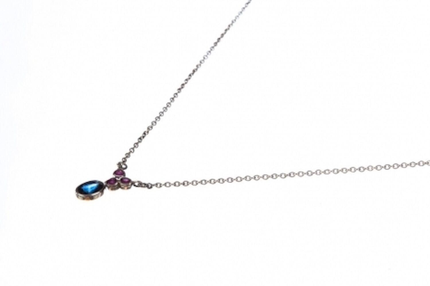 Designer Sterling Silver Blue Sapphire and Ruby Necklace Alberto Juan Size ONE SIZE - 2 Thumbnail