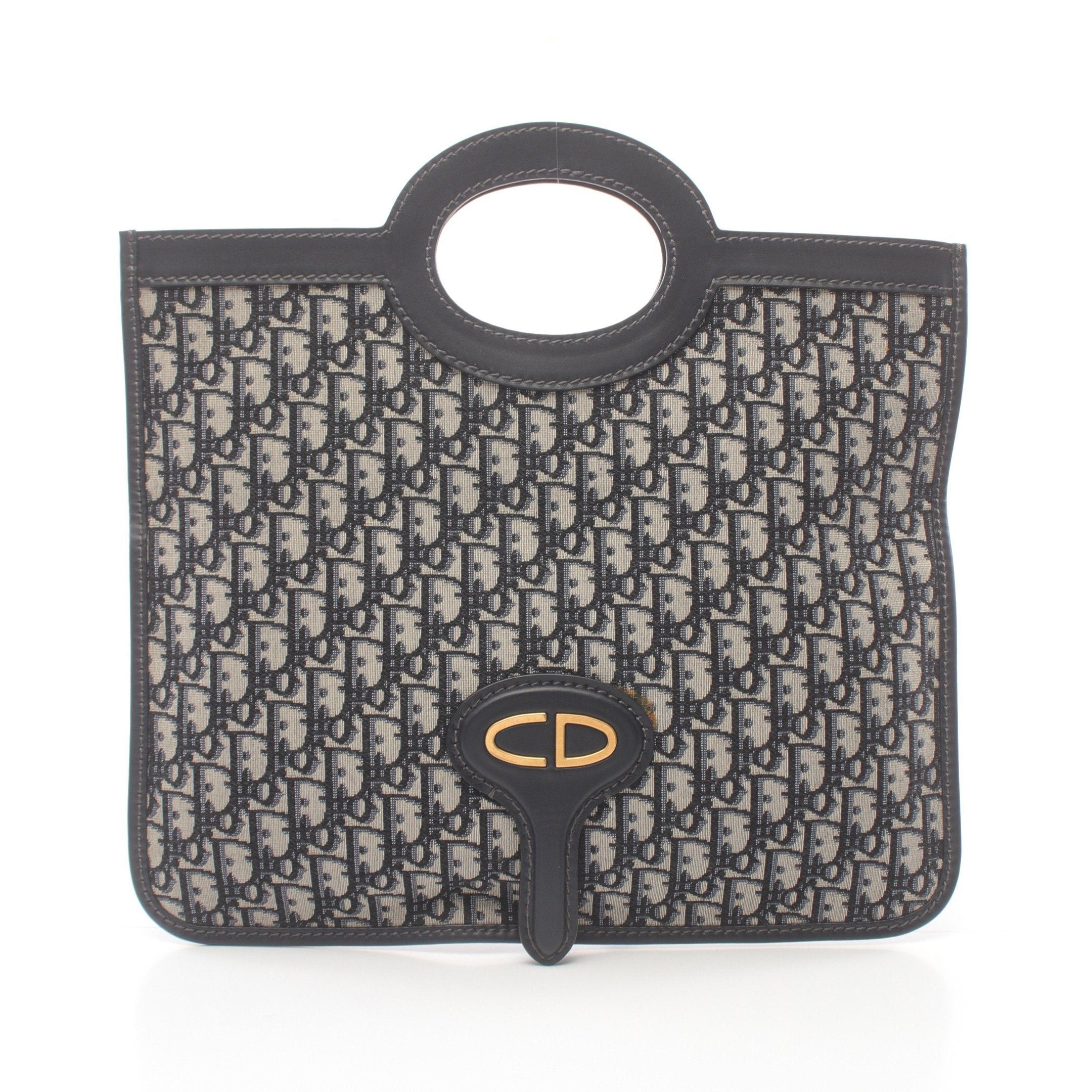 Dior Dior Oblique Handbag Canvas Leather Light Beige Navy Size ONE SIZE - 1 Thumbnail