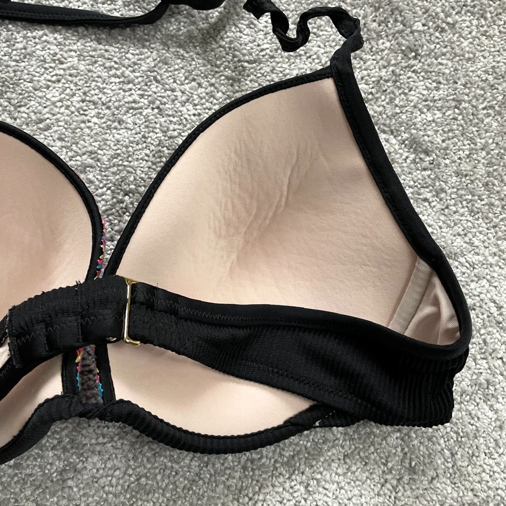 Vintage VINTAGE Shade & Shore Bikini Top Womens 38C Black Geometric Underwired Push Up Spaghetti Beach Size XS / US 0-2 / IT 36-38 - 7 Thumbnail