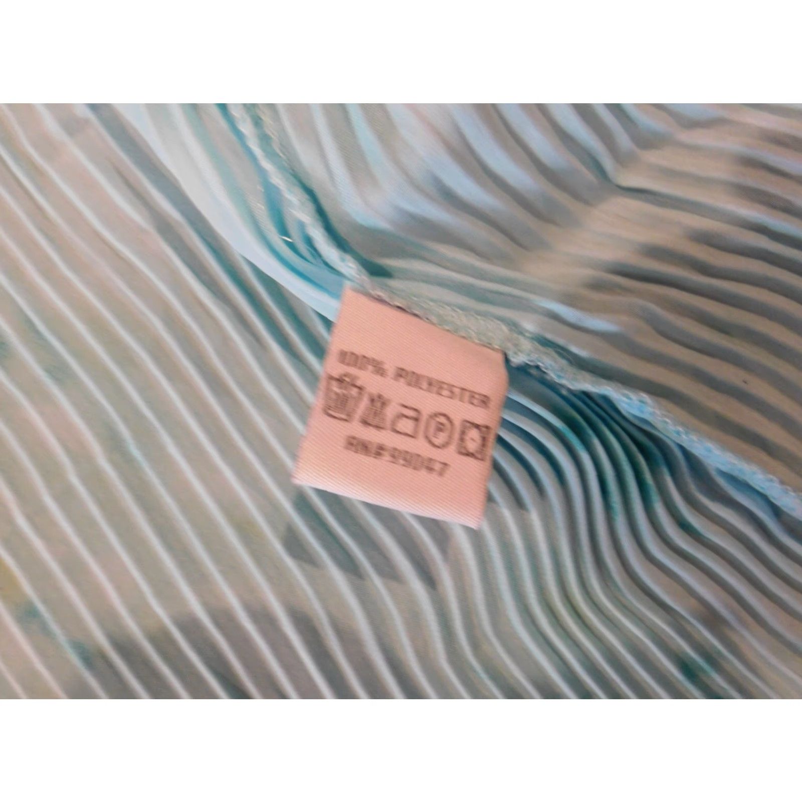 Vintage Dressbarn Blouse 2X Plus Blue Open Cardigan Top Short Sleeve Crew Neck Pullover Casual Polyester Rayon Geometric Ruffle Basic Womens 2X+ Size XXL / US 16-18 / IT 52-54 - 6 Thumbnail