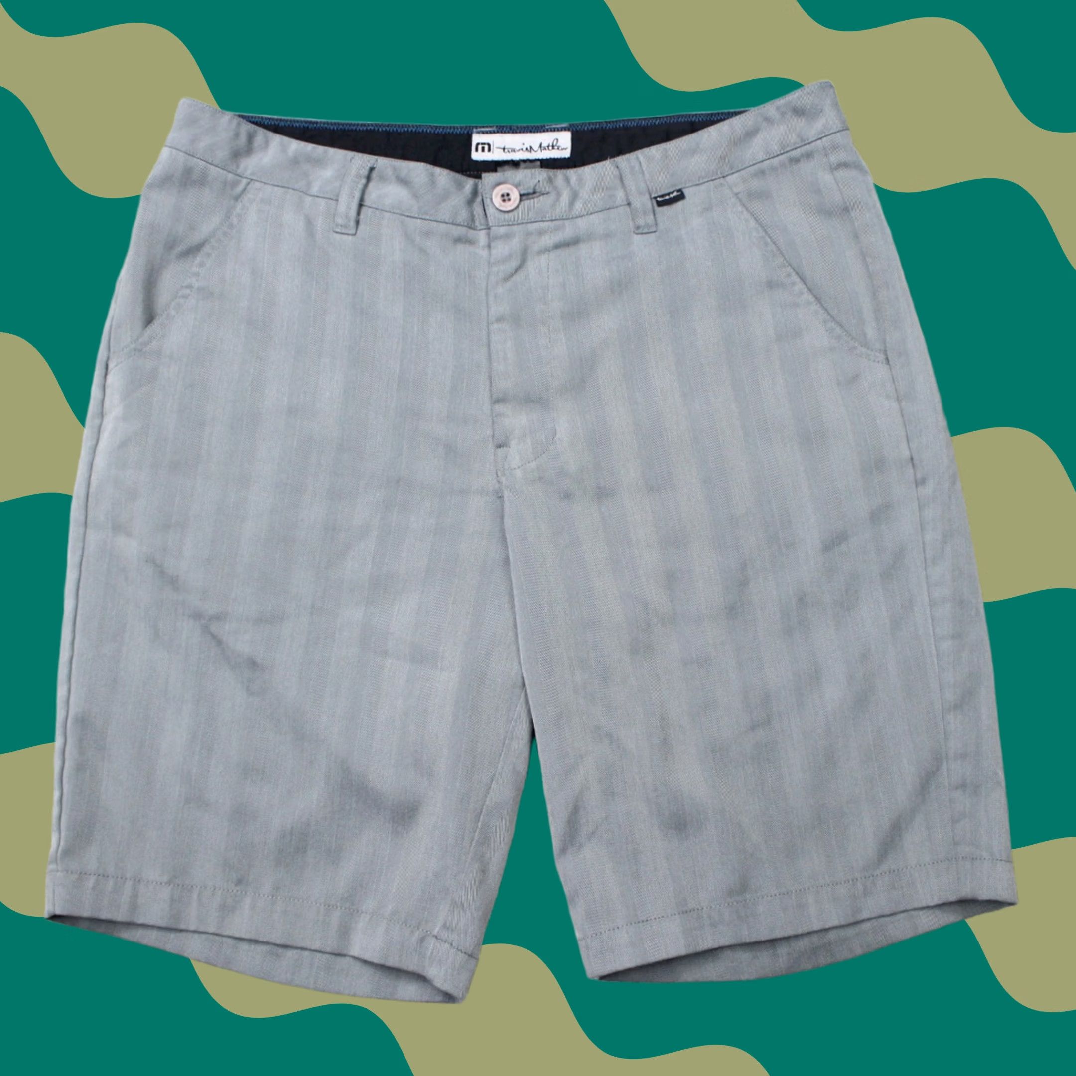 TravisMathew Travis Mathew Shorts Mens 36 Gray Striped Golf 10" Poly/Rayon Stretch Flat Front Chino Ballistic? Size US 36 / EU 52 - 1 Thumbnail