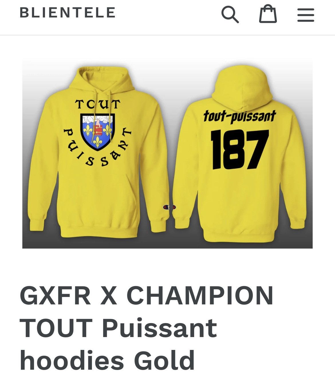 Image of Gxfr Champion Tout Puissant Westside Gunn Gold Hoodie Xl, Men's