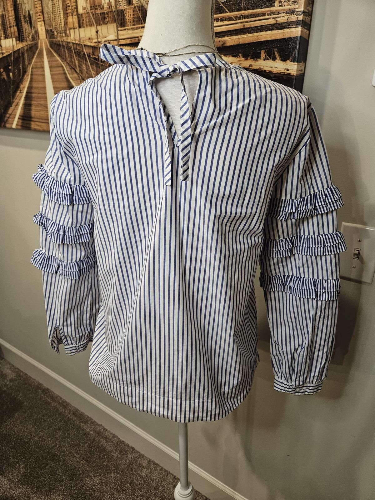 J.Crew J.Crew Striped Ruffle Sleeve Top #439 Size XS / US 0-2 / IT 36-38 - 4 Thumbnail