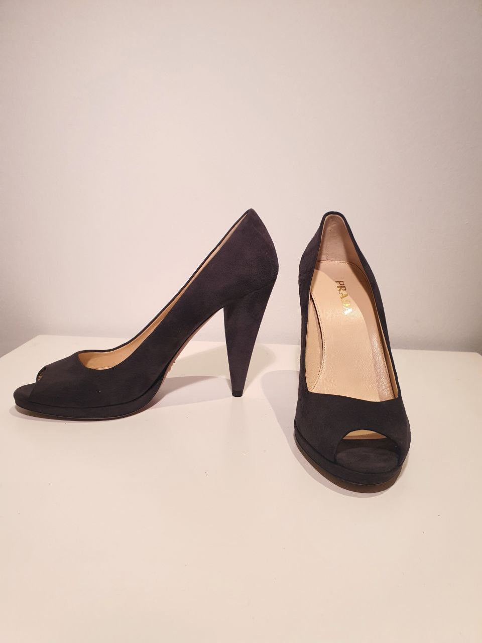image of Suede Prada Heel Shoes in Black, Women's (Size 7.5)