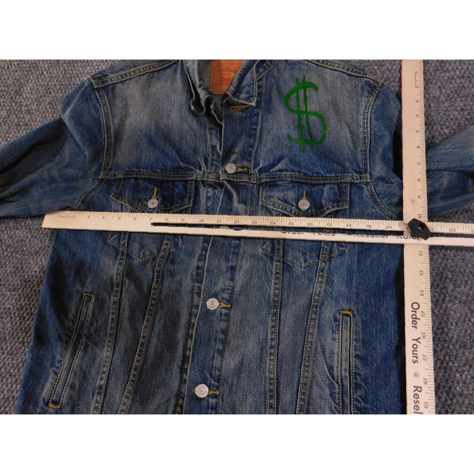 Levi's VINTAGE Levi's Jacket Mens Medium Blue Denim Hand-Painted Love Hate Flames Art Bomber Jacket Size US M / EU 48-50 / 2 - 7 Thumbnail