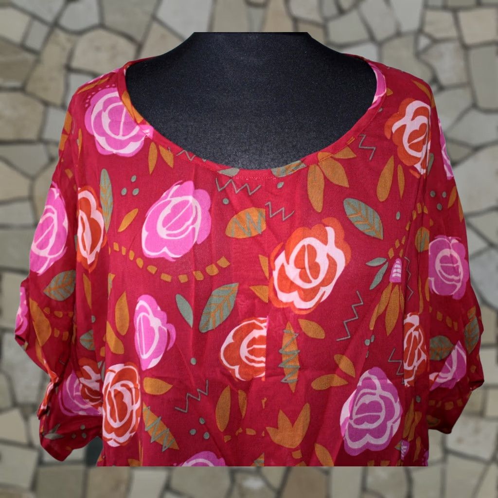Vintage Gudrun Sjoden Dress Womens L/XL A-Line Midi Red Visco​se Shirt? Size L / US 10 / IT 46 - 1 Thumbnail