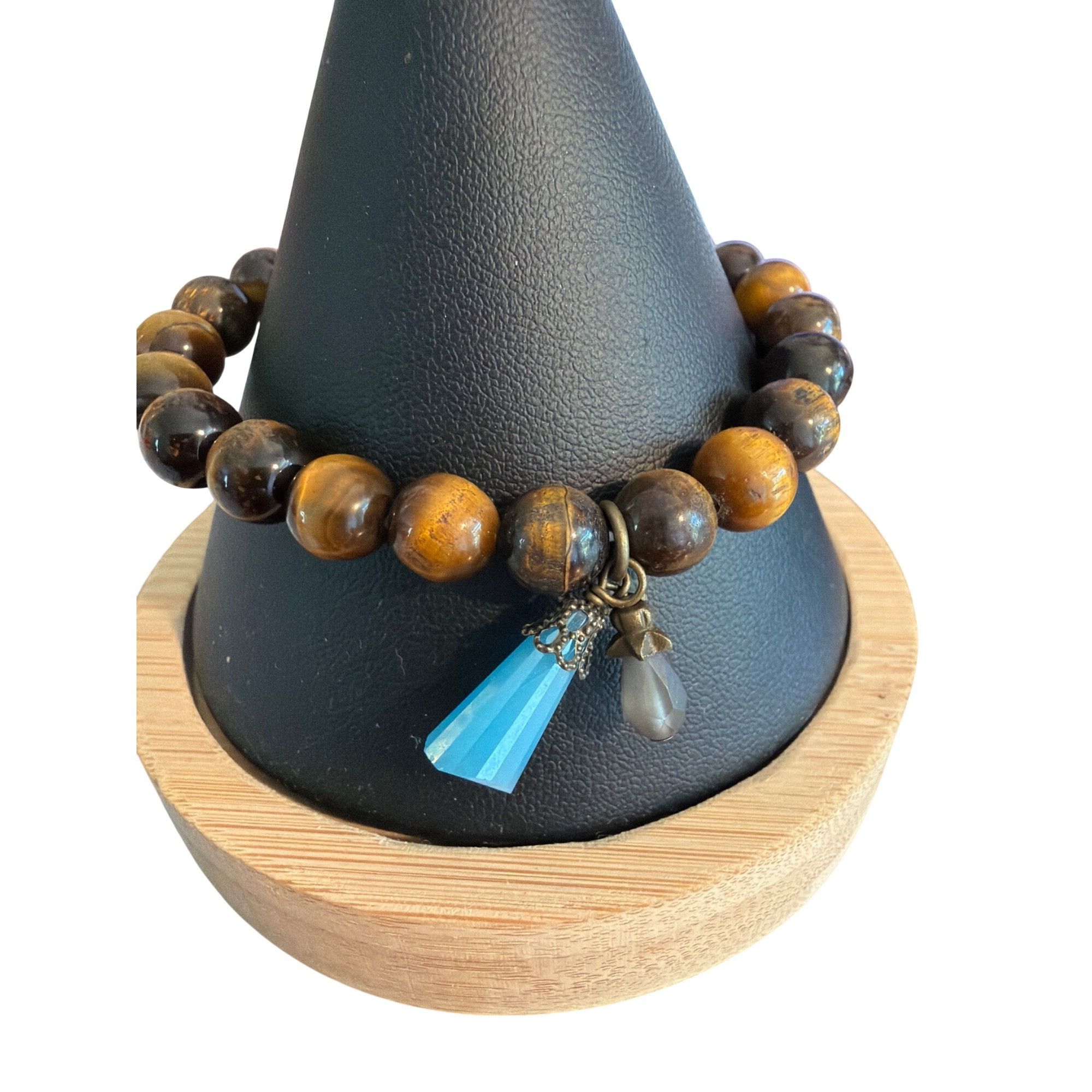 Other Tigers Eye Bead Stretch Bracelet Silver Tone Glass Charms 20 Size ONE SIZE - 1 Thumbnail