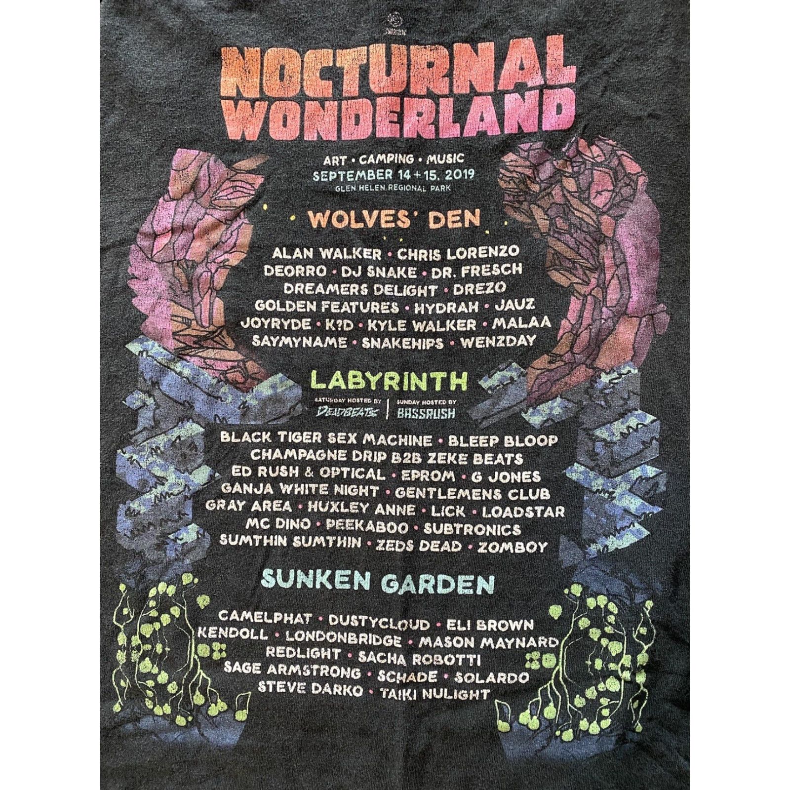 Vintage Nocturnal Wonderland Festival Lineup 2019 Insomniac Mens LARGE Tank Top Shirt Black T-Shirt Graphic Print Sleeveless Short Sleeve Tagless Printing Size US L / EU 52-54 / 3 - 2 Thumbnail