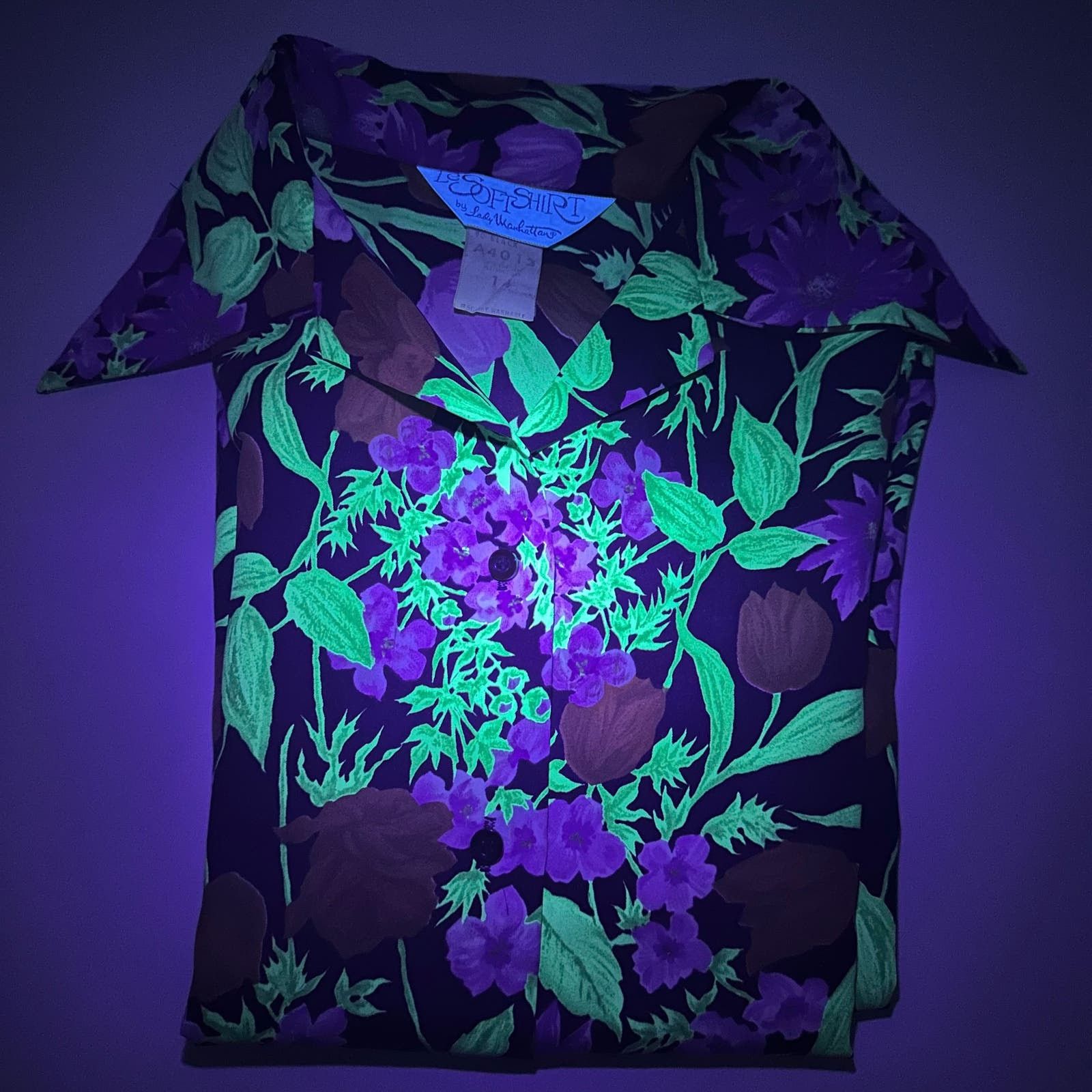 Vintage 1970s Floral Print Blouse Le Soft Shirt Lady Manhattan Glows Size XL / US 12-14 / IT 48-50 - 2 Thumbnail