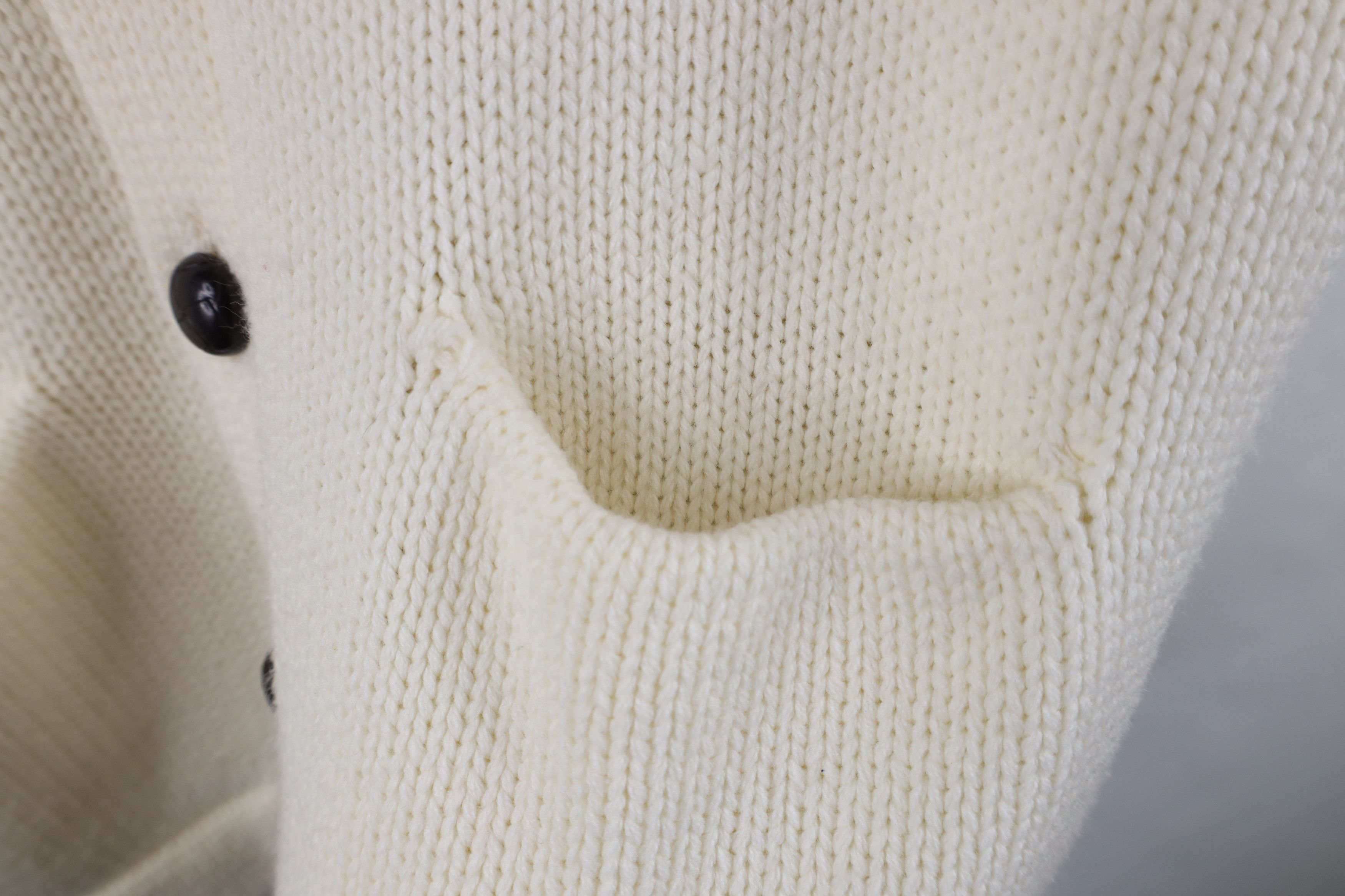Vintage Vintage 70s Dapper Ribbed Knit Shawl Cardigan Sweater Cream Size US L / EU 52-54 / 3 - 4 Thumbnail