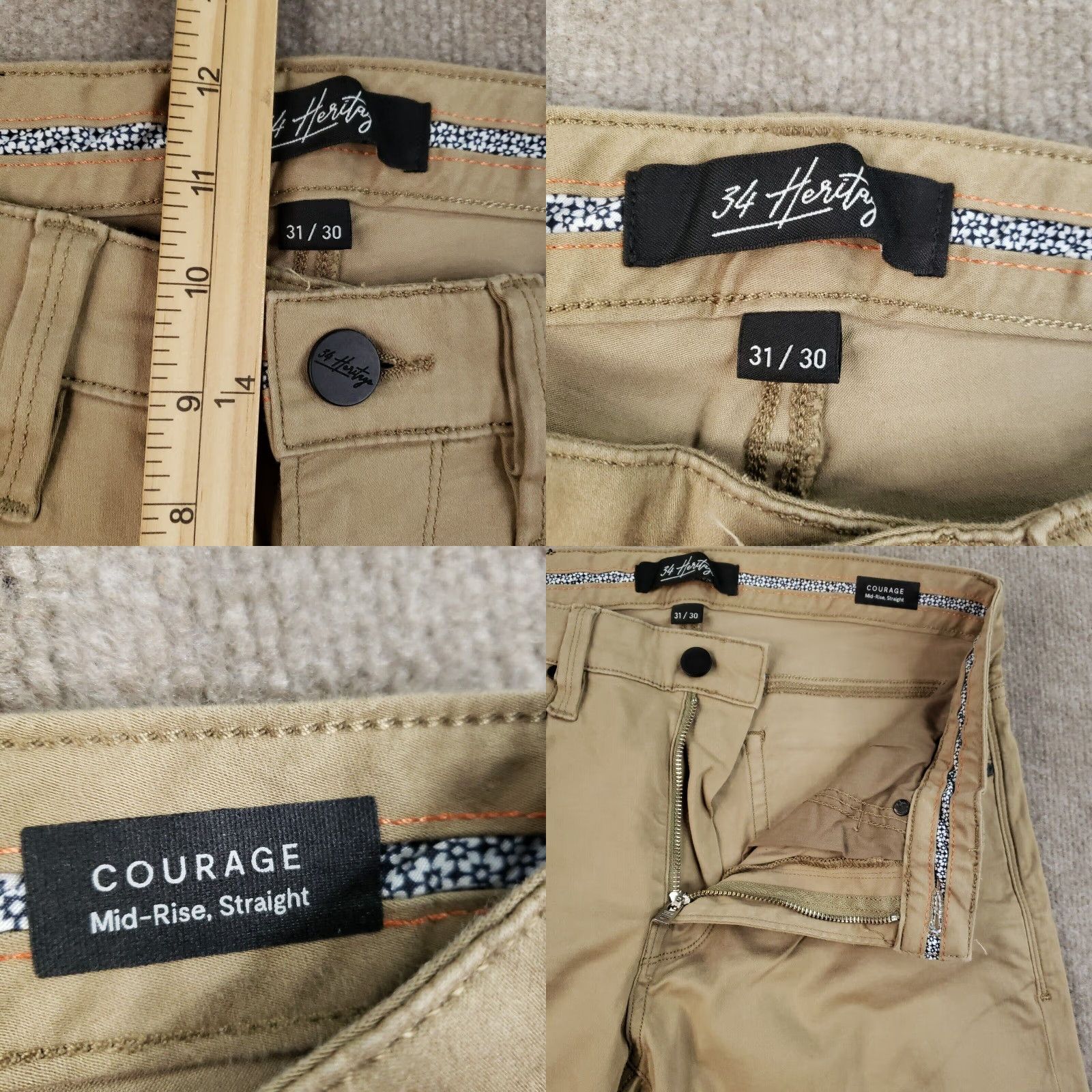 Vintage 34 Heritage Mens Pants 31x24 Brown Chino Flat Front Comfort Classic Regular Zip Straight Size US 31 - 8 Thumbnail