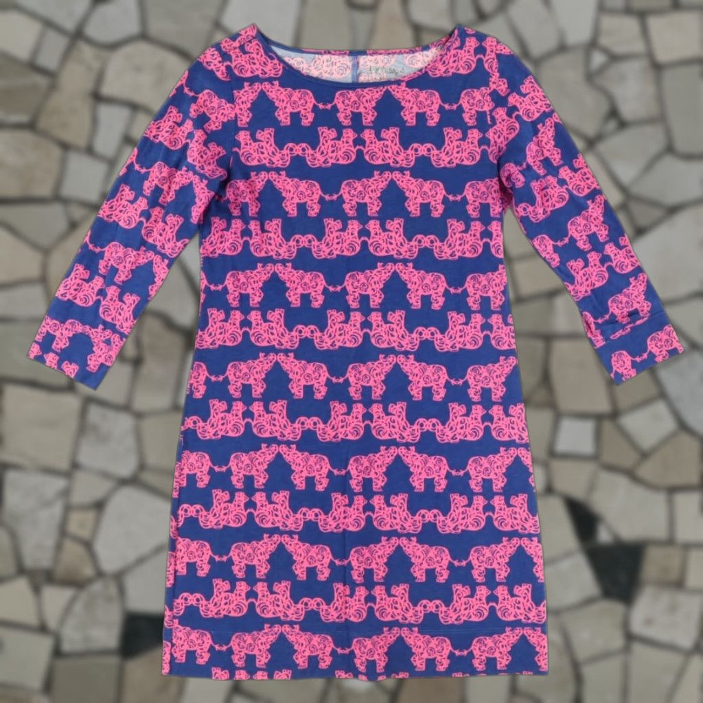 Lilly Pulitzer Lilly Pulitzer Marlowe Elephant All Over Print Long Sleeve Dress Navy Women's S Size S / US 4 / IT 40 - 1 Thumbnail