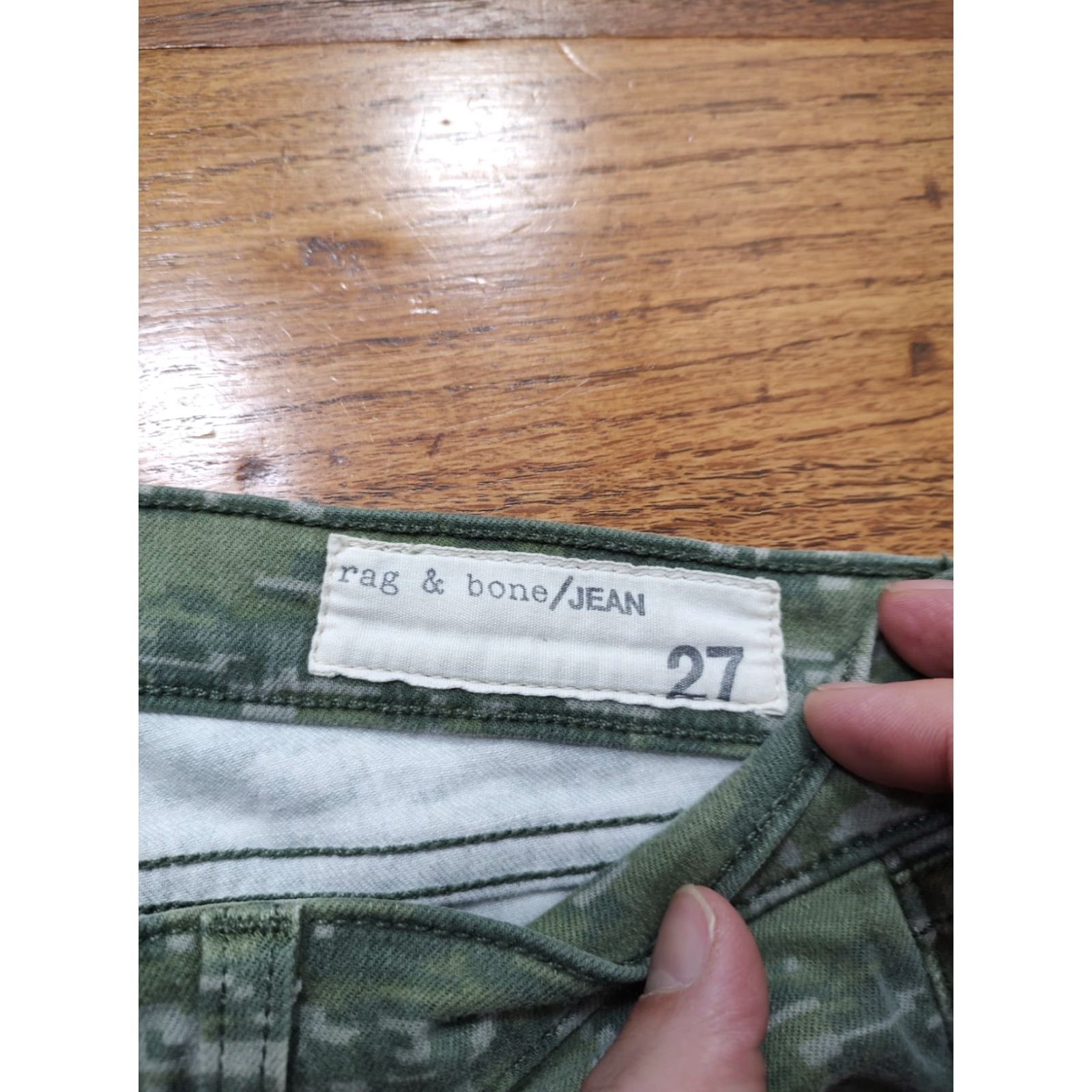 Rag & Bone Rag & Bone Jeans Womens Skinny Low Rise Slim Stretch 5-Pocket Green Camouflage 27 x 28 | Denim Cotton Spandex Tencel USA Vintage N/A Size 27" / US 4 / IT 40 - 6 Thumbnail