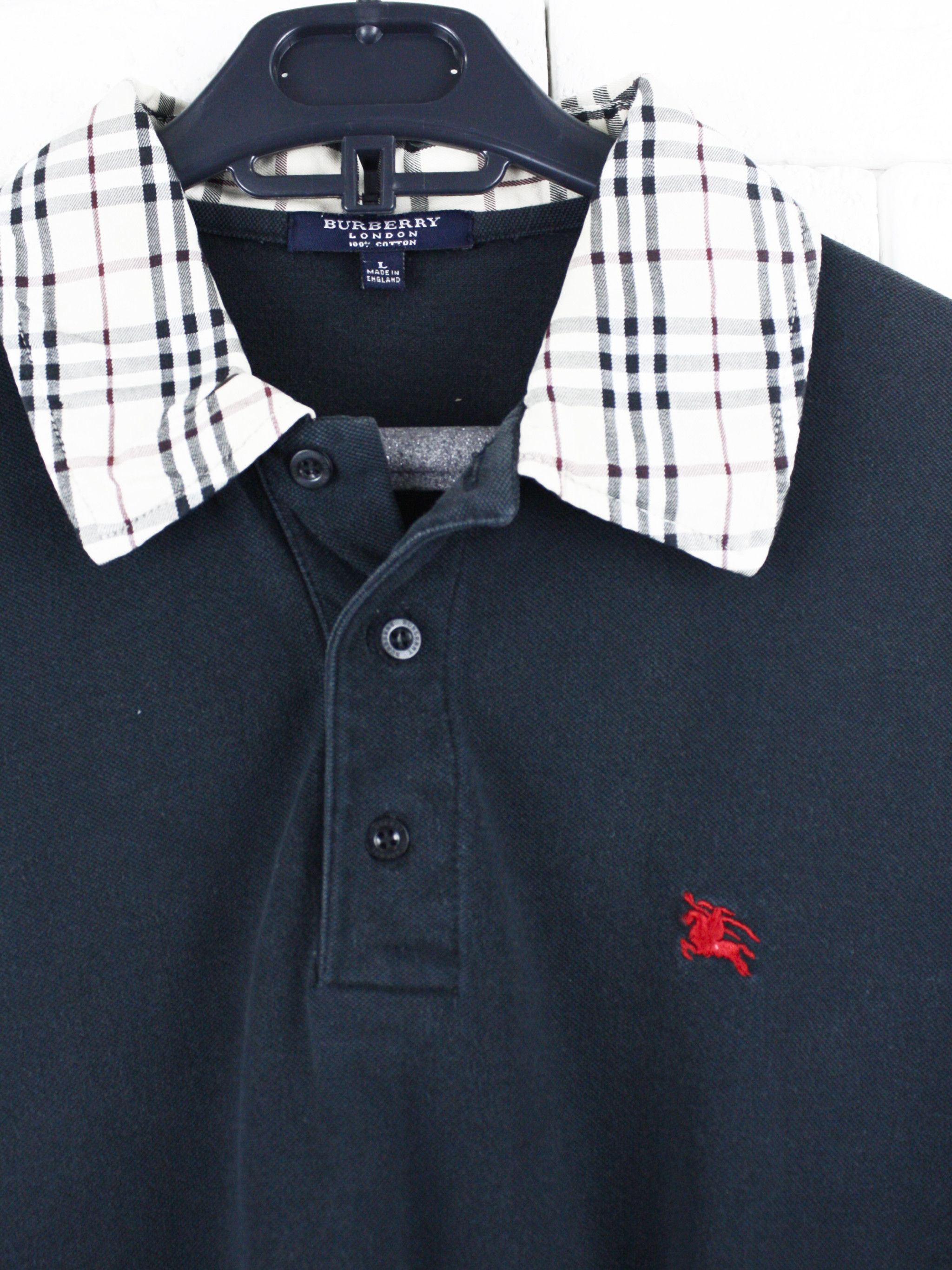 Burberry Burberry Blue Polo Shirt Nova Check Collar Vintage Size US L / EU 52-54 / 3 - 3 Thumbnail