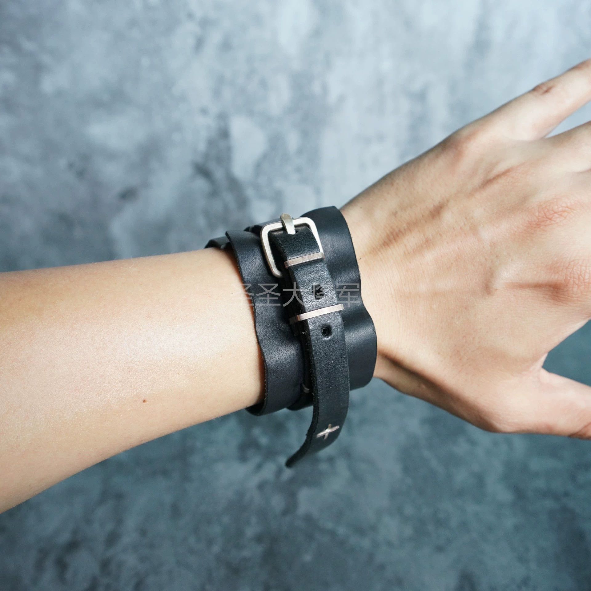 Ma+ M.A+ Retro Silver Bar Stack Black Leather Bracelet Size ONE SIZE - 8 Thumbnail