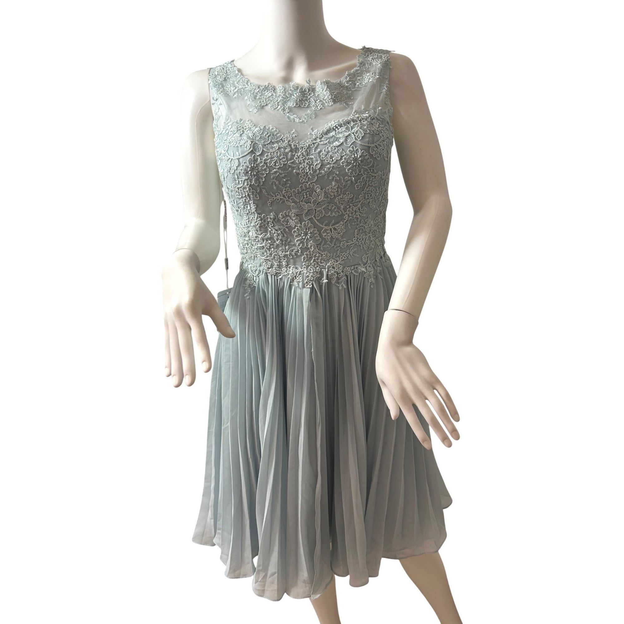 Other JJ’s House Cocktail Dress 4 Blue Green Lace Chiffon Pleats S Size S / US 4 / IT 40 - 1 Thumbnail
