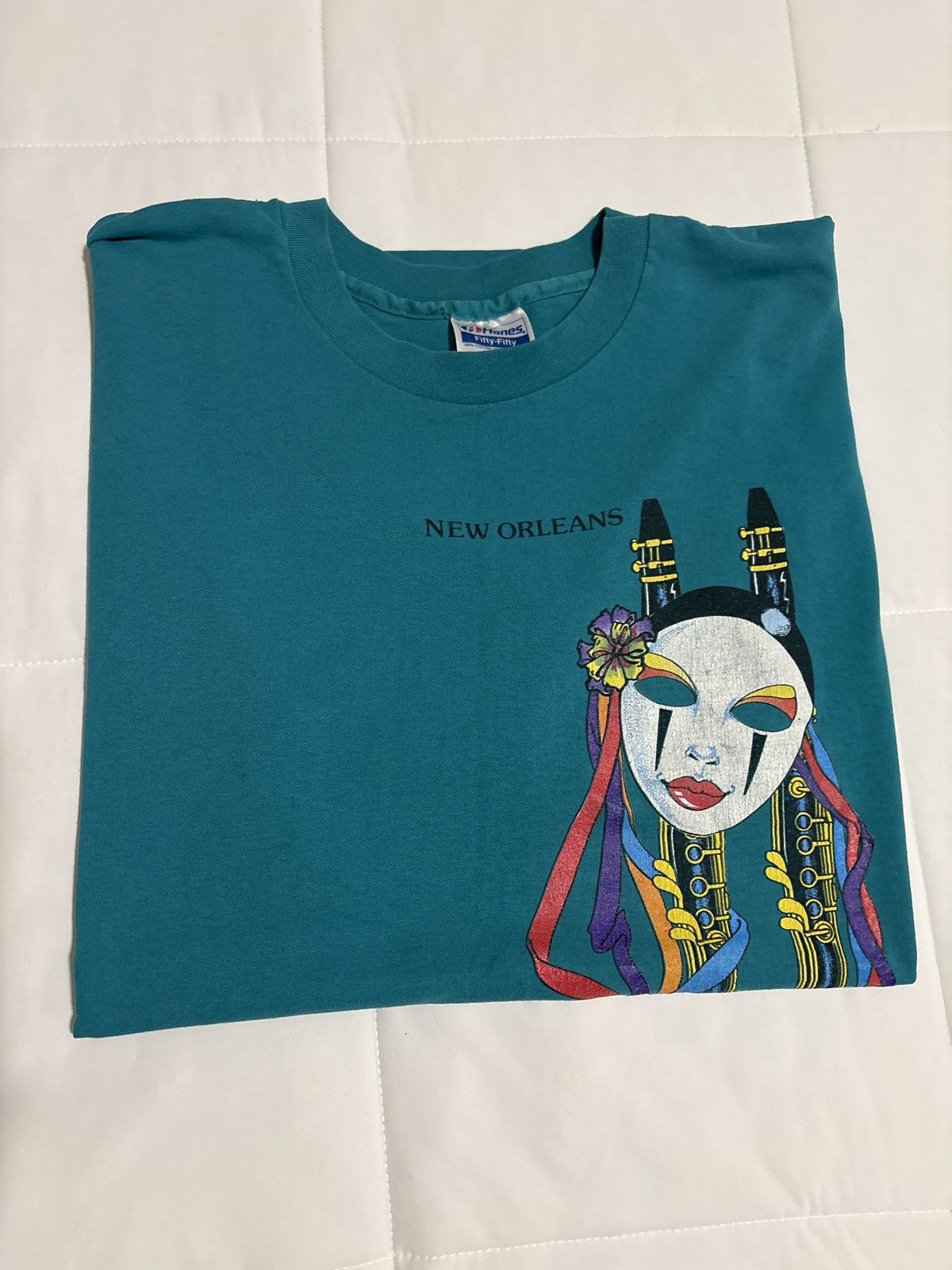 Hanes Vintage 1990s NEW ORLEANS JAZZ SHIRT Size US XL / EU 56 / 4 - 2 Thumbnail