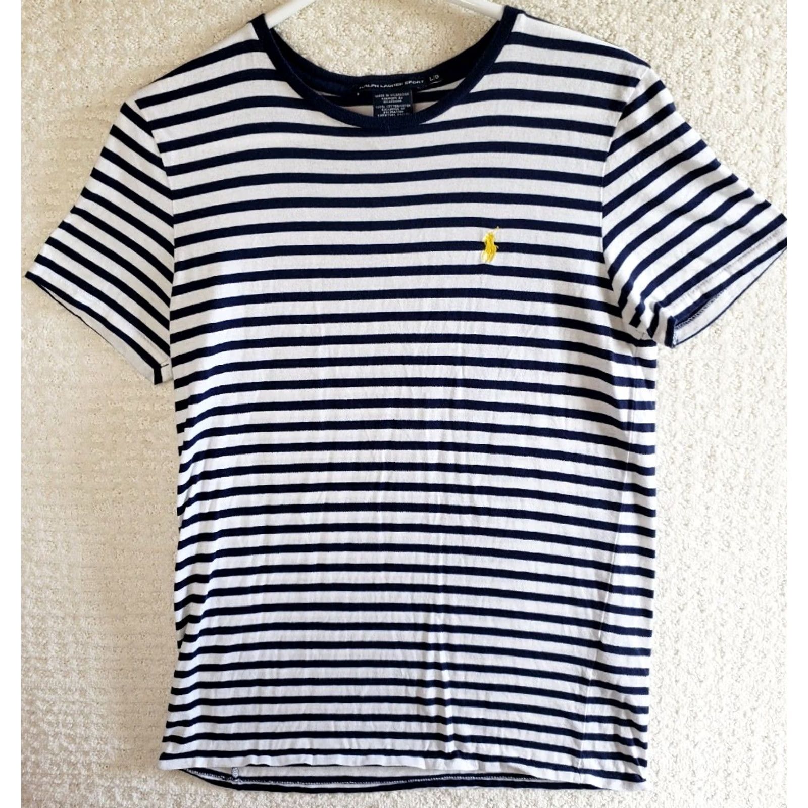 Polo Ralph Lauren VINTAGE Ralph Lauren Sport Shirt Womens L Blue Striped Short Sleeve Crew Neck Preppy Logo Casual All Seasons Men/Women Size L / US 10 / IT 46 - 2 Thumbnail