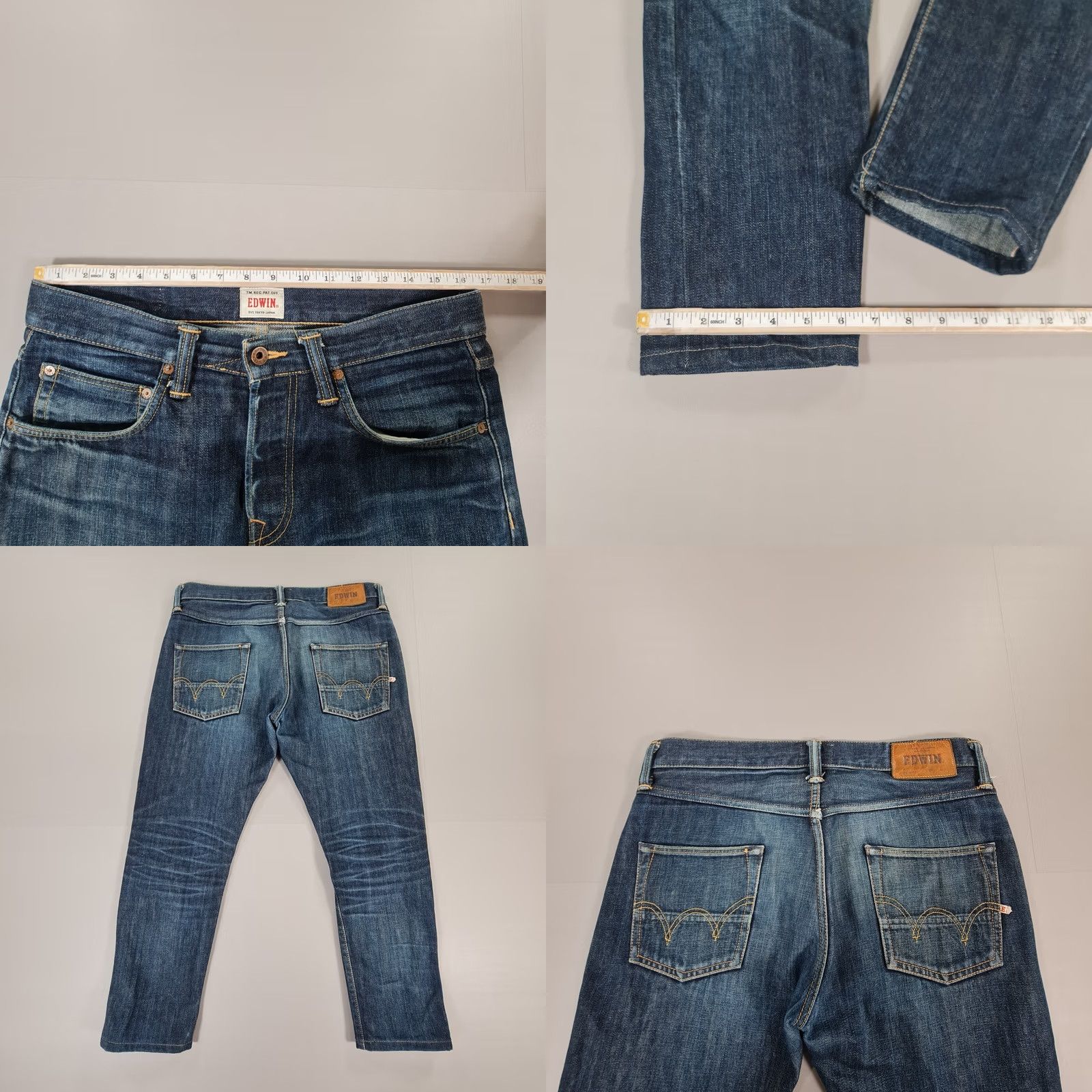 Edwin Edwin ED-55 Selvedge Jeans Mens W32 L26 Blue Relaxed Tapered Denim Jeans Mens Blue Denim Selvedge 5-Pocket Mens Jeans Size US 32 / EU 48 - 8 Thumbnail