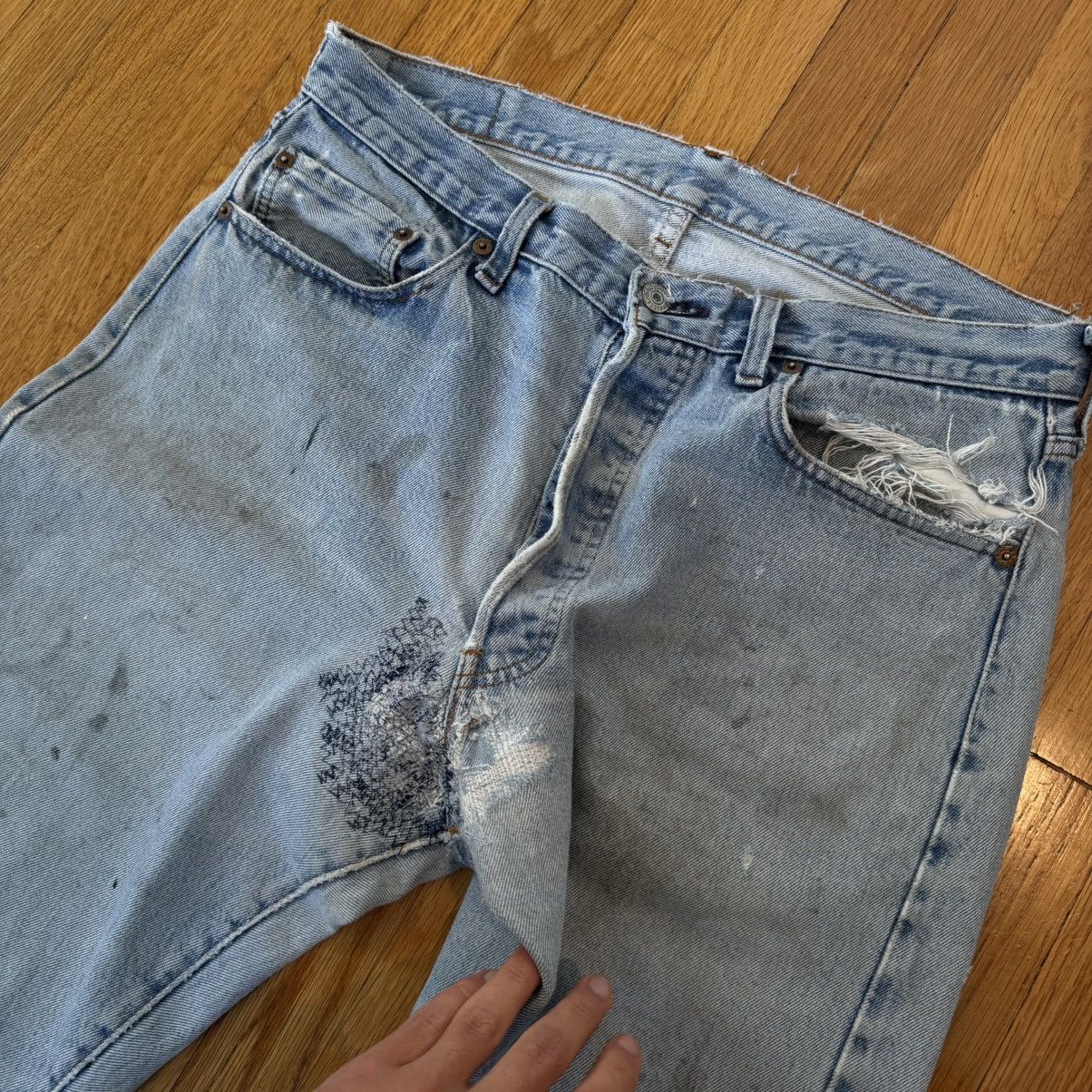 Levi's × Levi's Made & Crafted × Levi's Vintage Clothing REDLINE Vintage Levi’s 501 Thrashed Jeans Size US 34 / EU 50 - 4 Thumbnail