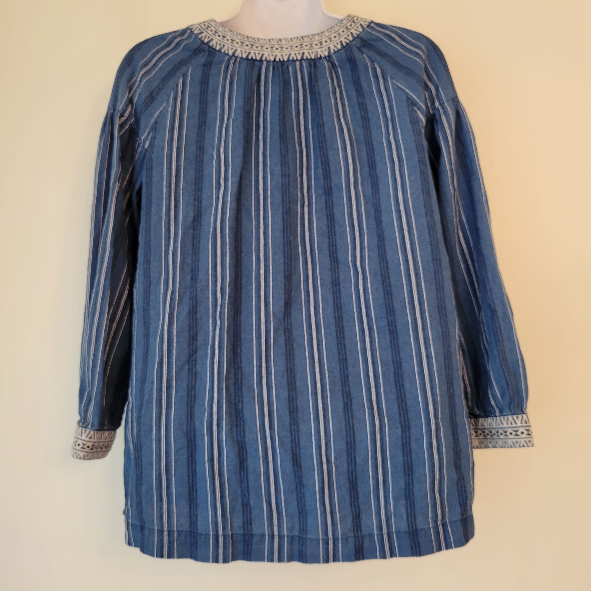 Massimo Dutti Massimo Dutti Boho Striped Tunic Top S Blue White Embroidere Size S / US 4 / IT 40 - 3 Thumbnail