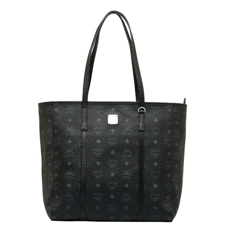 image of MCM Visetos Logogram Silver Hardware Shoulder Bag Tote Bag Black Pvc Leather, Women's
