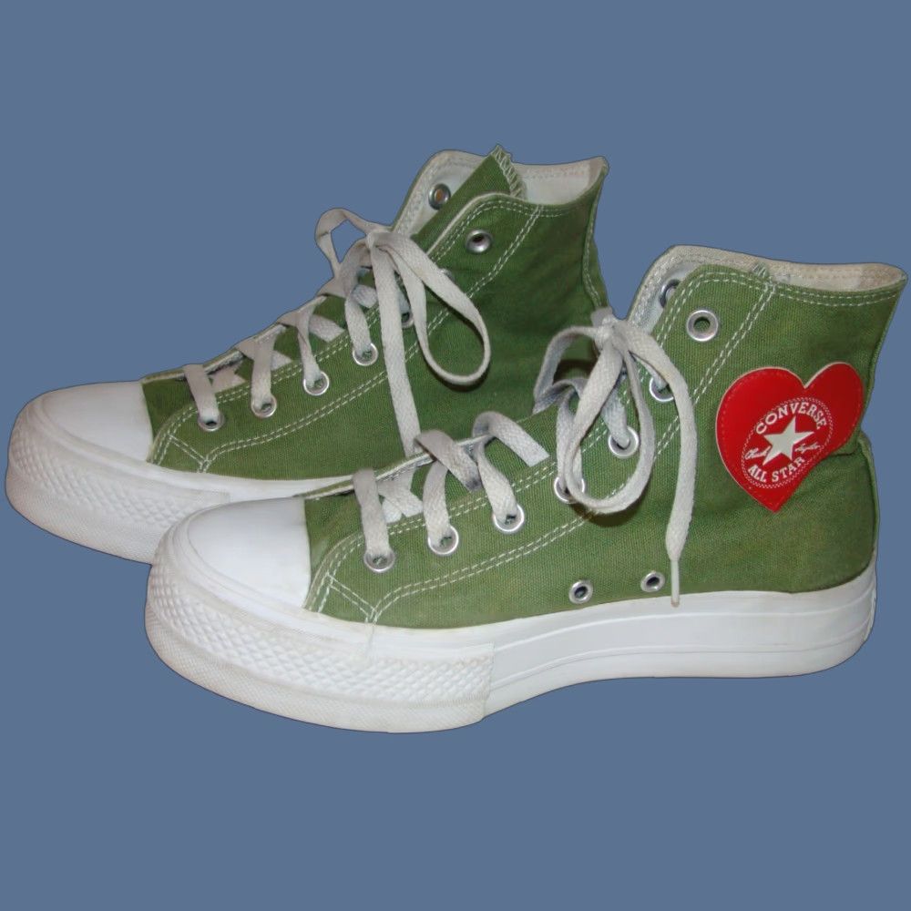 Converse Converse All Star High Top Platform Green Heart Sneaker Womens Mens 7.5 5.5 Canvas Cushioned Rubber Shoes Size M / US 6-8 / IT 42-44 - 1 Thumbnail