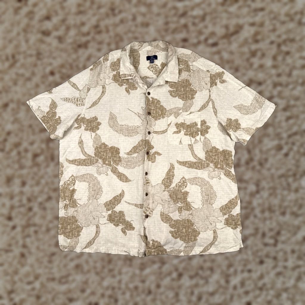 George George Hawaiian Shirt Mens 3XL White Floral Palm Leaf Print Button-Up Rayon Size US XXL / EU 58 / 5 - 1 Thumbnail