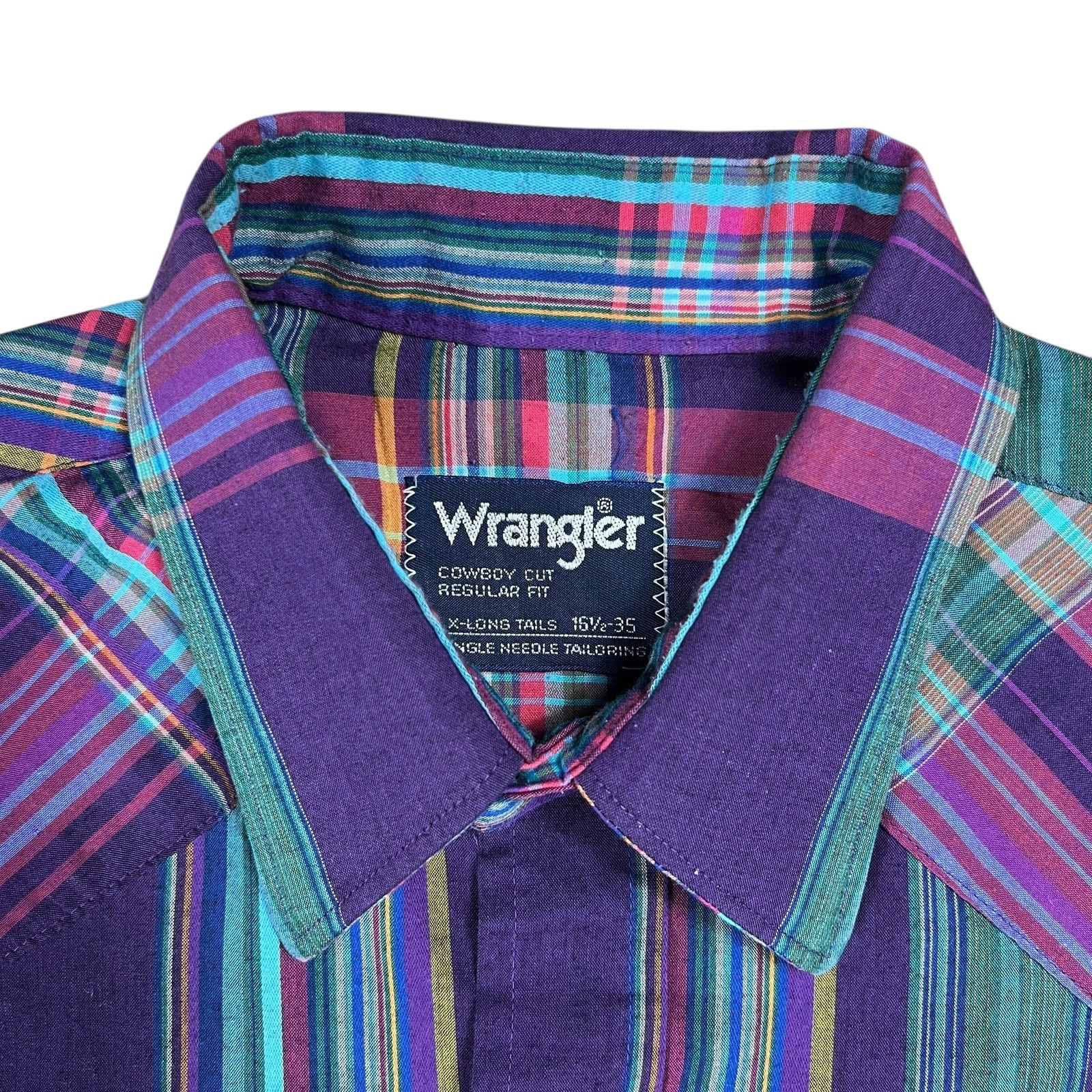 Vintage × Wrangler Vintage 80s Wrangler pearl snap plaid Western button up Size US XL / EU 56 / 4 - 5 Thumbnail