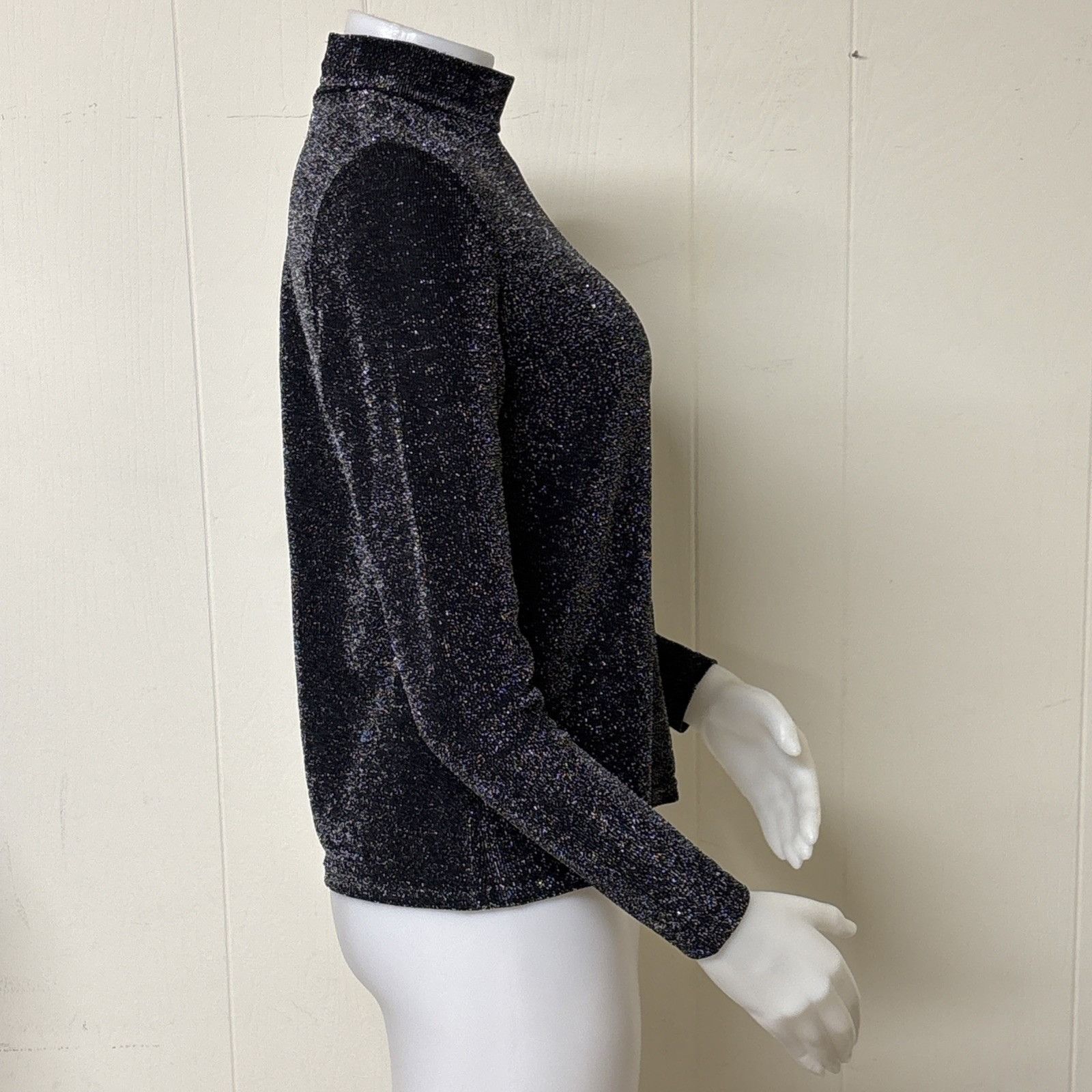 Other Vtg Black Silver Shiny Lurex Top Womens M Long Sleeve Mock N Size M / US 6-8 / IT 42-44 - 4 Thumbnail