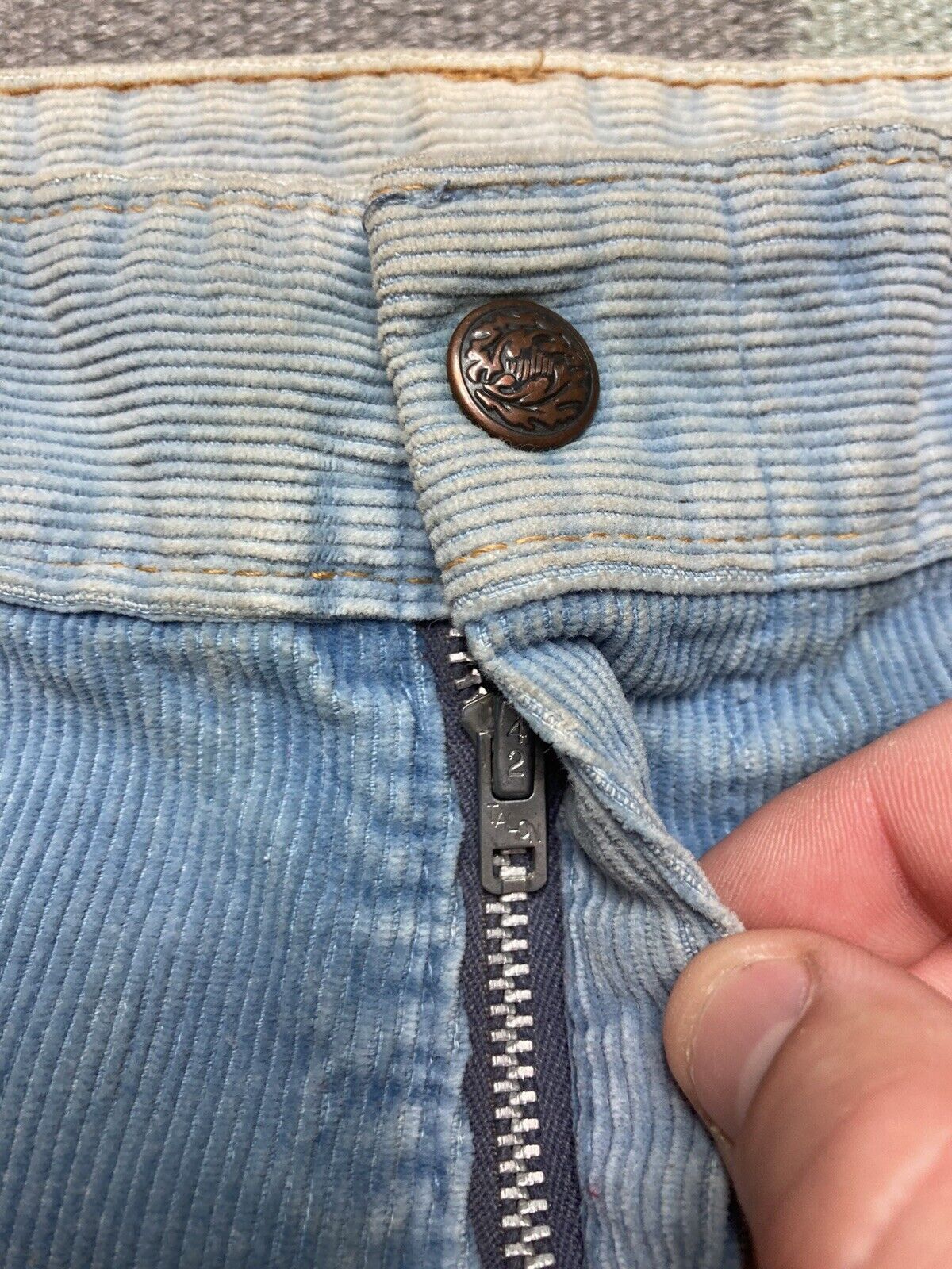 Vintage 70s corduroy bell bottom pants flare hippie baby blue 29x31 Size 29" - 5 Thumbnail