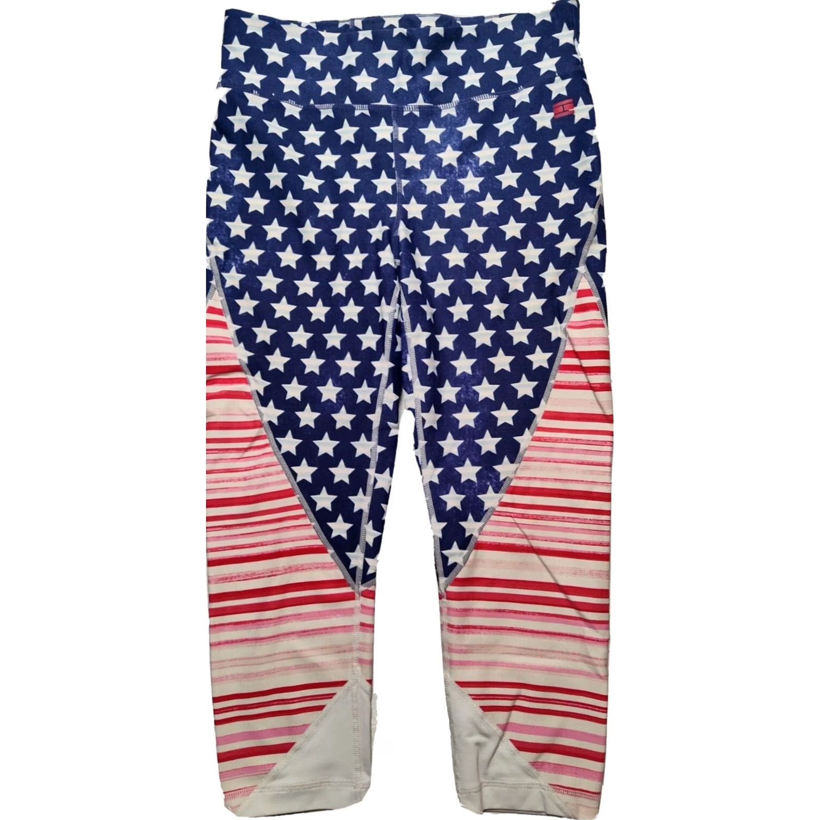 Tommy Hilfiger TOMMY HILFIGER SPORT Women Medium USA FLAG Patriotic AOP Compression Leggings Shirt? Size 32" / US 10 / IT 46 - 2 Thumbnail