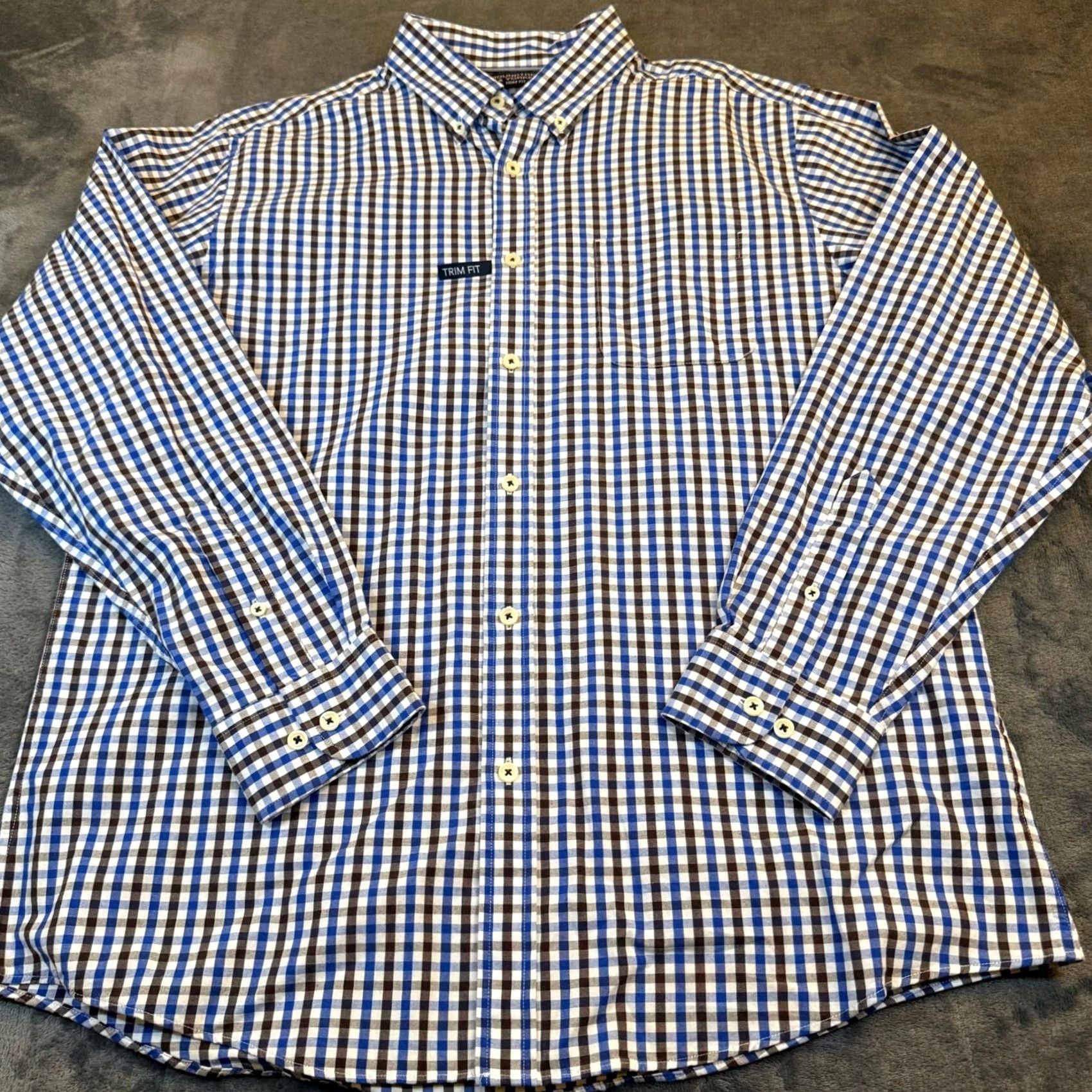 Roundtree & Yorke Roundtree & Yorke Button-Up Shirt Mens Large Blue Brown Check Cotton Slim Fit Button-Down Collar Chest Pocket Pockets Casual Workwear BTY Size US L / EU 52-54 / 3 - 3 Thumbnail
