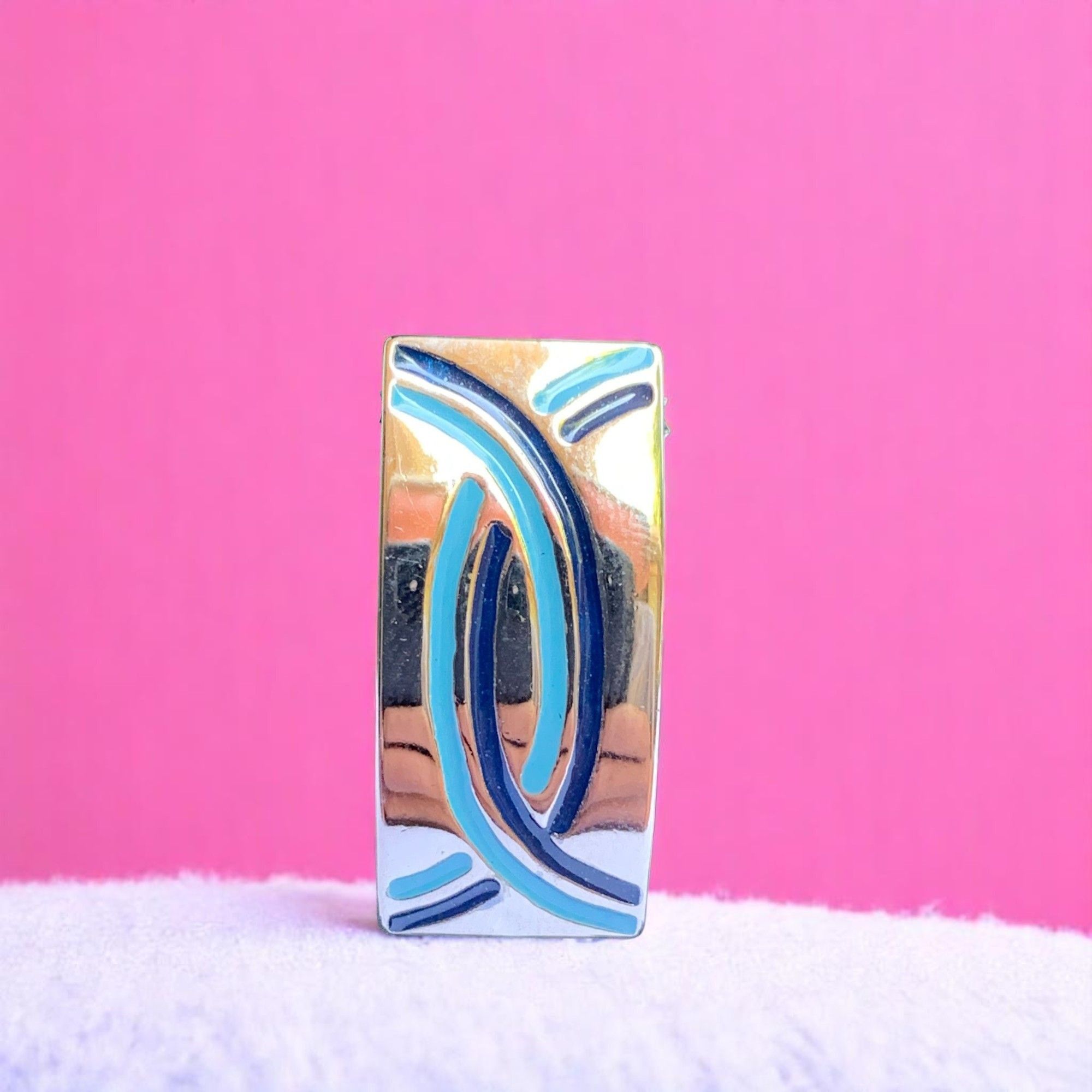 Designer Silver-Tone Abstract Pendant With Blue Enamel Design Size ONE SIZE - 1 Thumbnail