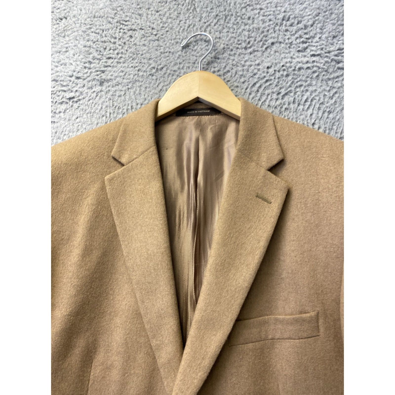 Tasso Elba VINTAGE Tasso Elba Blazer Mens 42 Single-Breasted Suit Jacket Formal Beige Camel Hair US 80s Size 42R - 3 Thumbnail