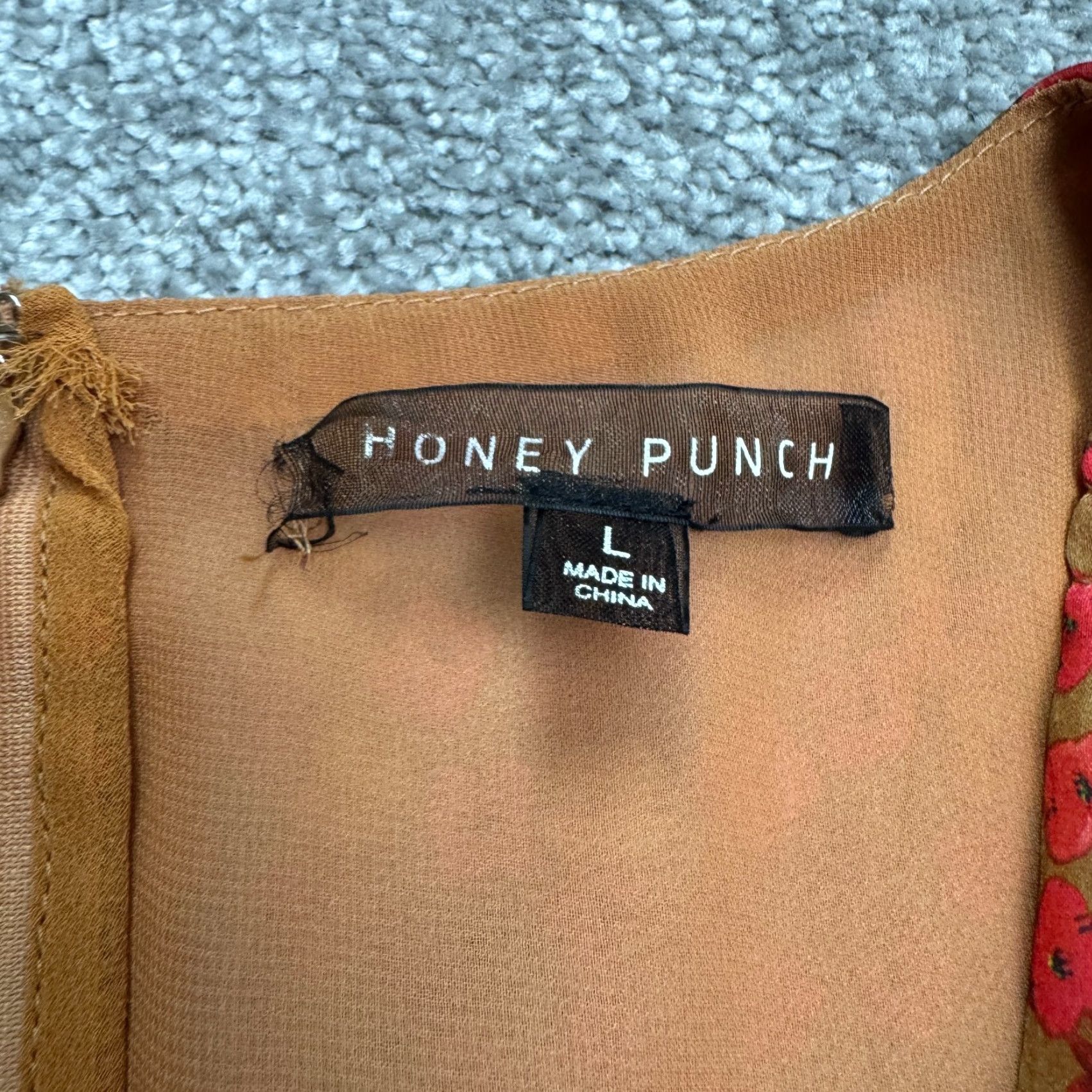 Vintage Honey Punch Dress Womens Large A-Line Mini Floral Rust Brown Puff Short Sleeve Size 36" / US 14 / IT 50 - 5 Thumbnail