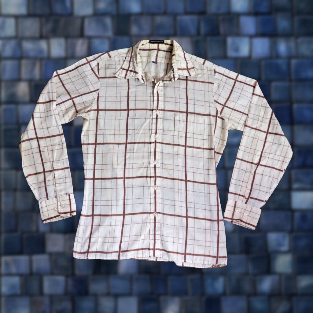 Vintage VTG 70s Euro Taper Brown Beige Plaid Disco Hippy Pocket Button Shirt Mens M Size US M / EU 48-50 / 2 - 1 Thumbnail