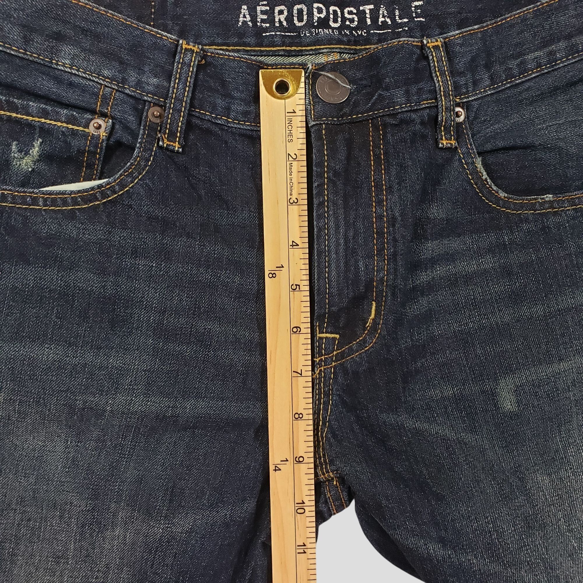 Aeropostale Aeropostale Mens Distressed Straight Leg Dark Wash Denim Jea Size US 34 / EU 50 - 6 Thumbnail