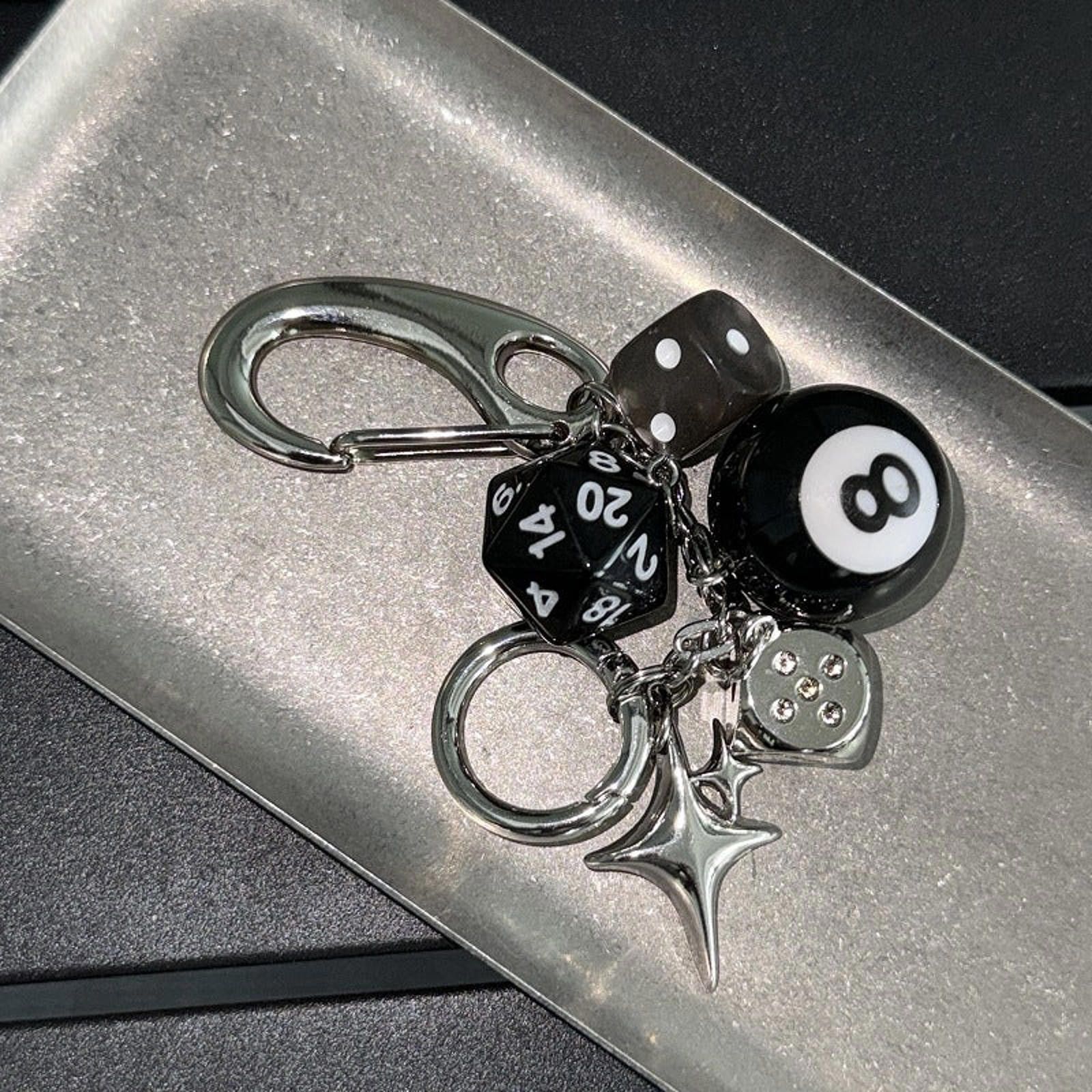 Jewelry "Black 8" Dice & Star Charm Keychain Size ONE SIZE - 5 Thumbnail
