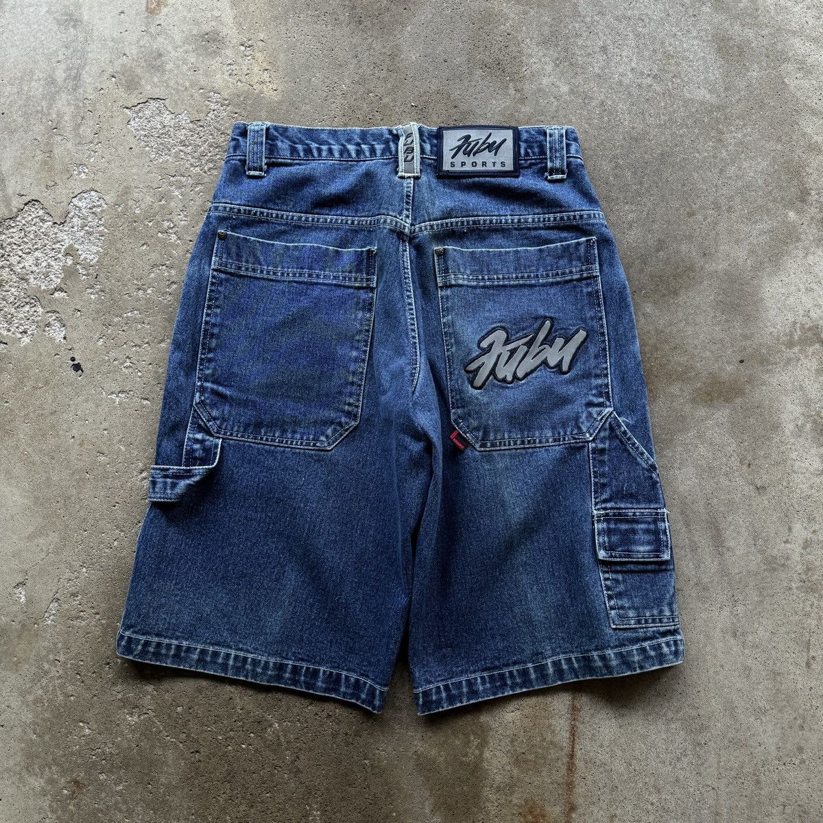 image of Fubu Graffiti Logo Faded Denim Jean Shorts Jorts in Blue, Men's (Size 31)