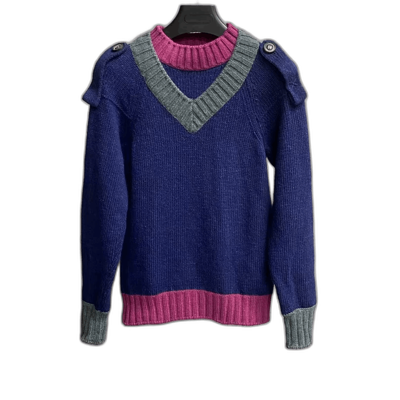 Chanel Chanel Blue Pink Color Block Knit Sweater -2505 Size S / US 4 / IT 40 - 1 Thumbnail