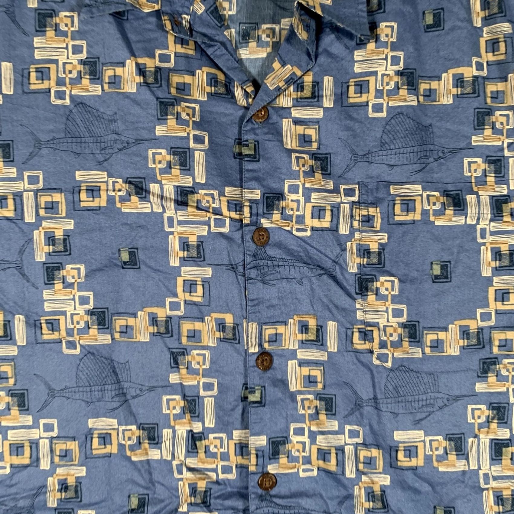 Vintage Bluewater Shirt XL Blue Geometric Fish Short Sleeve Button Front Cotton Mens Size US XL / EU 56 / 4 - 4 Thumbnail