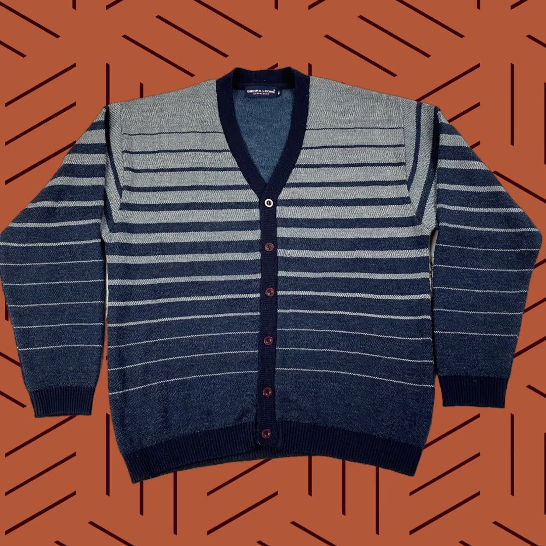Vintage VINTAGE SIERRA LEONE CARDIGAN Sweater 90s Striped Wool Blend Button-Up Size 44 Navy Blue Mens Size US XXL / EU 58 / 5 - 1 Thumbnail