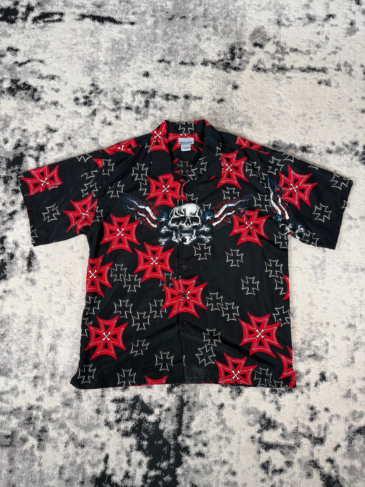 Vintage Y2K Request Skull Cross Full Print Shirt Size US L / EU 52-54 / 3 - 1 Thumbnail